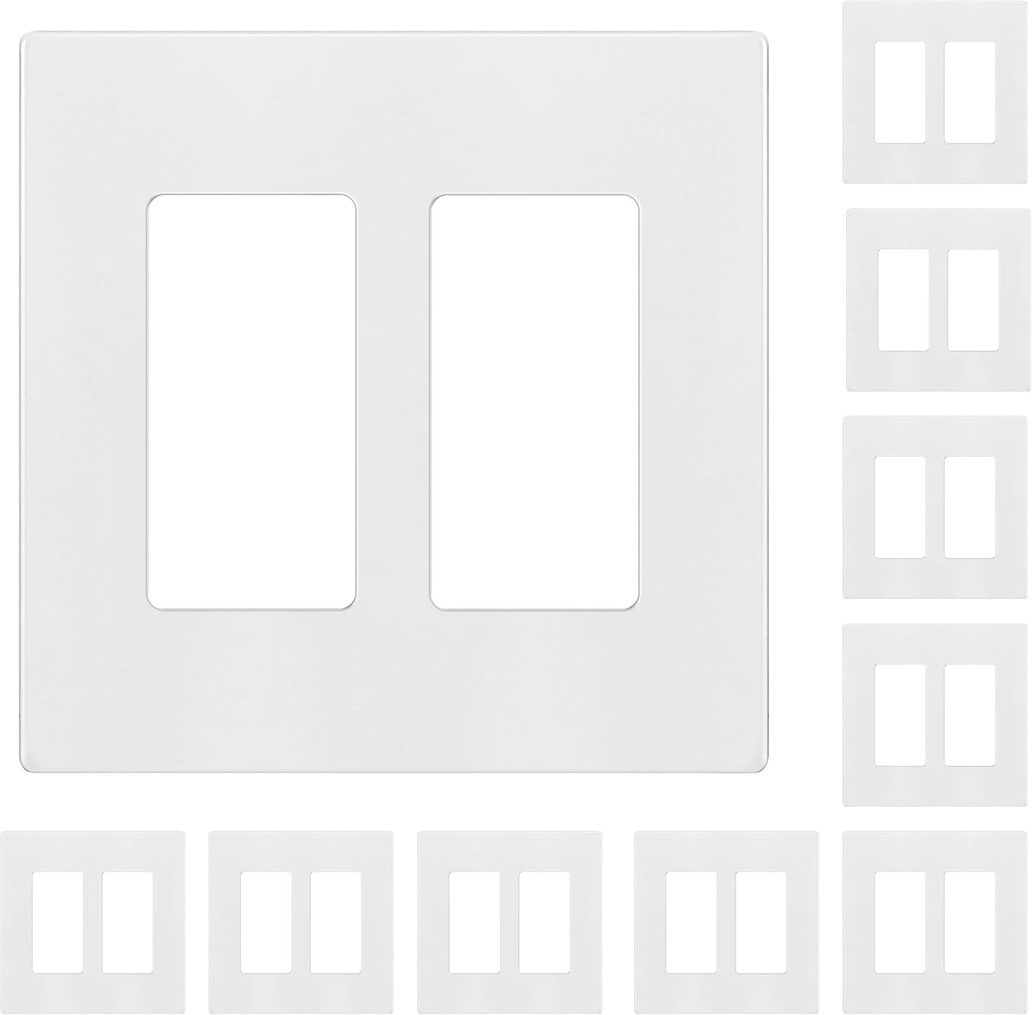 Screwless Decorator Wall Plates Child Safe Outlet Covers, Size 2-Gang 4.68" H X 4.73” L, Unbreakable Polycarbonate Thermoplastic, SI8832-W-10PCS, Glossy, White (10 Pack)