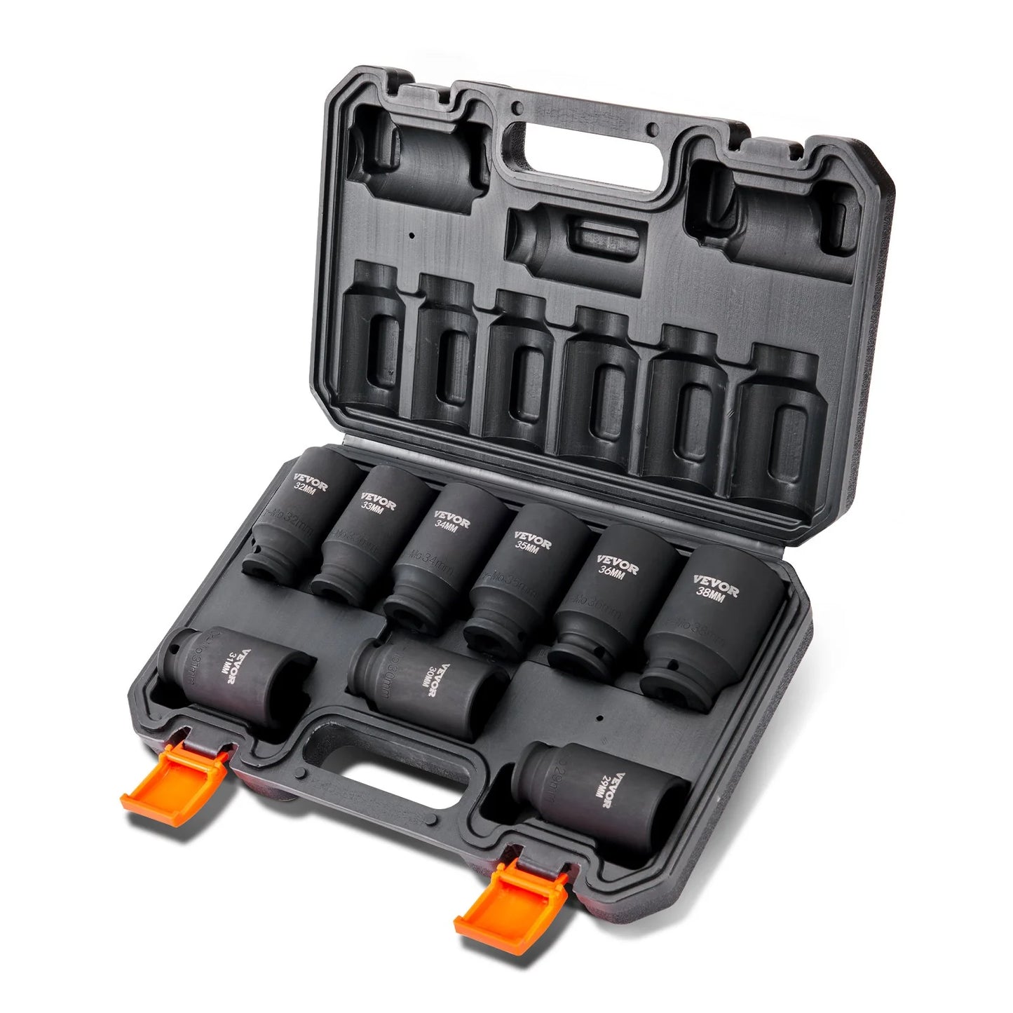 VEVOR 1/2 Drive Impact Socket Set, 9 Piece Deep Socket Set Metric 29-38Mm, 6 Point Cr-Mo Alloy Steel for Auto Repair, Easy-To-Read Size Markings, Rugged Construction, Includes Storage Case
