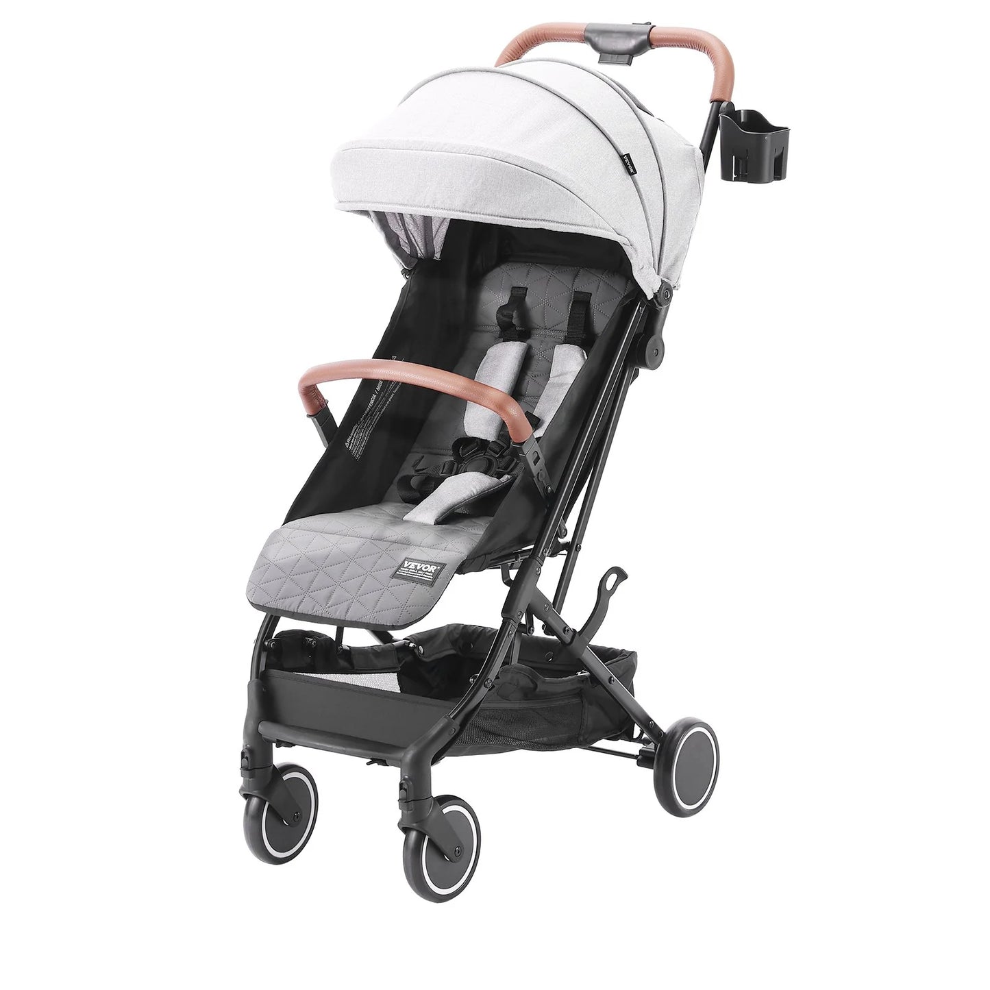 VEVOR Standard Baby Infant Stroller, Toddler Stroller with 95¡Ã-150¡Ã Adjustable Backrest & & 0/90¡Ãadjustable Footrest & One-Click Folding, Newborn Stroller with Cup Holder and Carry Bag, Light Grey