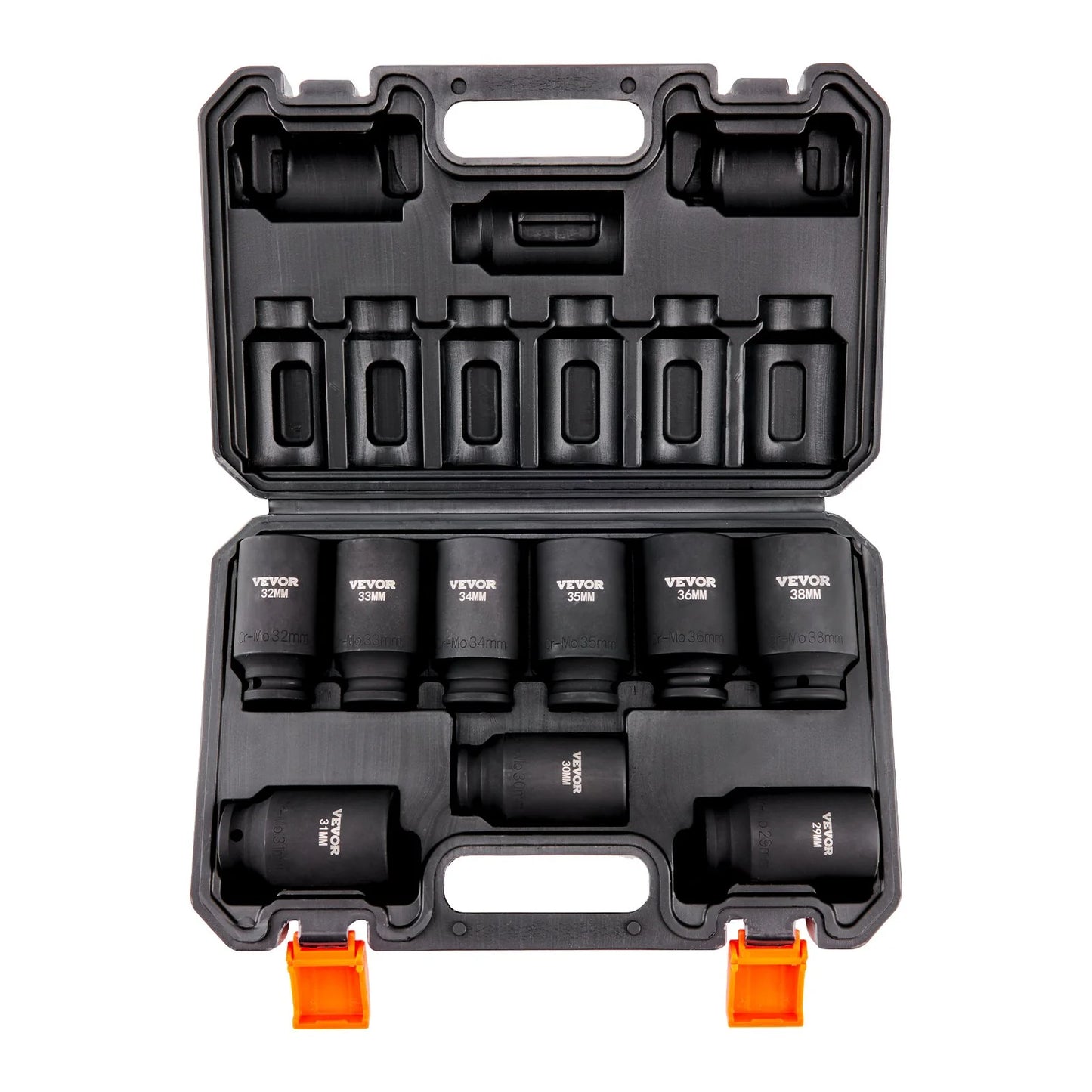 VEVOR 1/2 Drive Impact Socket Set, 9 Piece Deep Socket Set Metric 29-38Mm, 6 Point Cr-Mo Alloy Steel for Auto Repair, Easy-To-Read Size Markings, Rugged Construction, Includes Storage Case