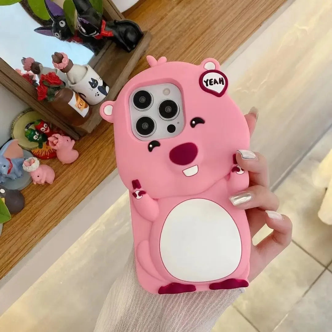 For Iphone 16 Promax 15 14 Pro Max 13 12 11 so Cute 3D Cartoon Pink Loopy Phone Case Beaver Soft Silicone Cover