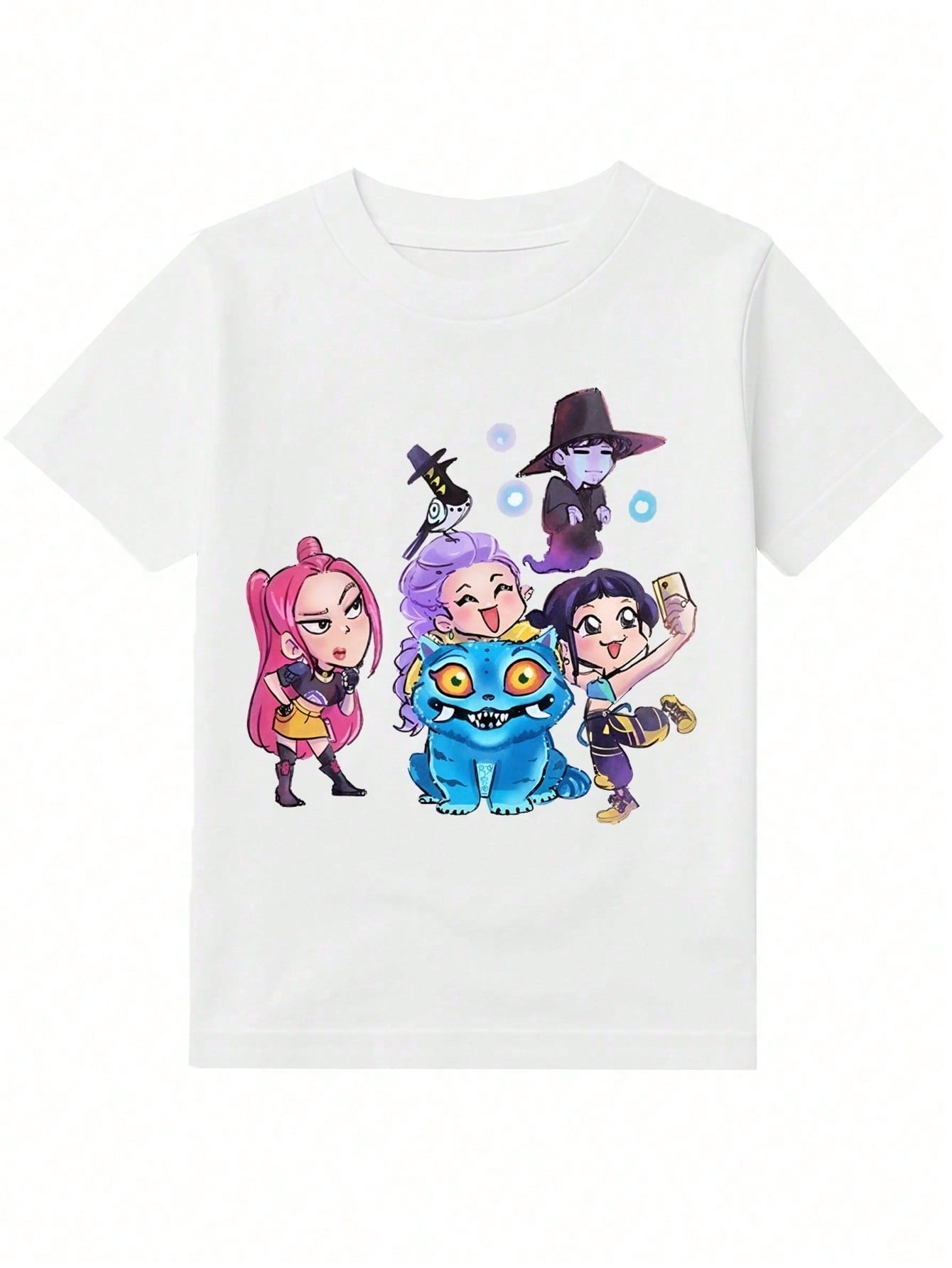 Huntrix Girls &Amp; Kids - Cute Kawaii Kp-Op Demon Hunters Graphic Tee With Rumi, Zoey, Mira - Vintage Huntrix Crewneck T-Shirt For Girls