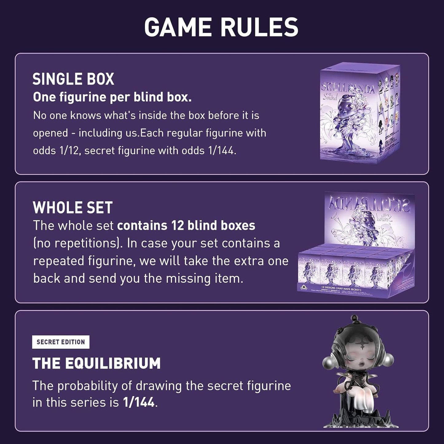 SKULLPANDA the Sound Series Figures, SKULLPANDA Blind Box Figures, Random Design Action Figures Collectible Toys Home Decorations, Holiday Birthday Gifts, Single Box