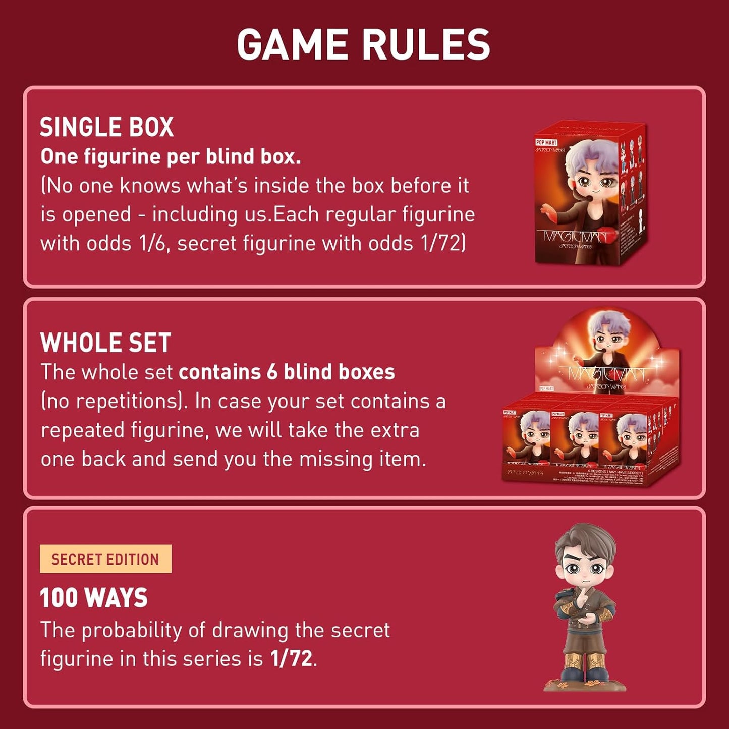 Jackson Wang Magic Man Series Figures, Blind Box Figures, Random Design Action Figures Collectible Toys Home Decorations, Holiday Birthday Gifts for Girls and Boys, Single Box