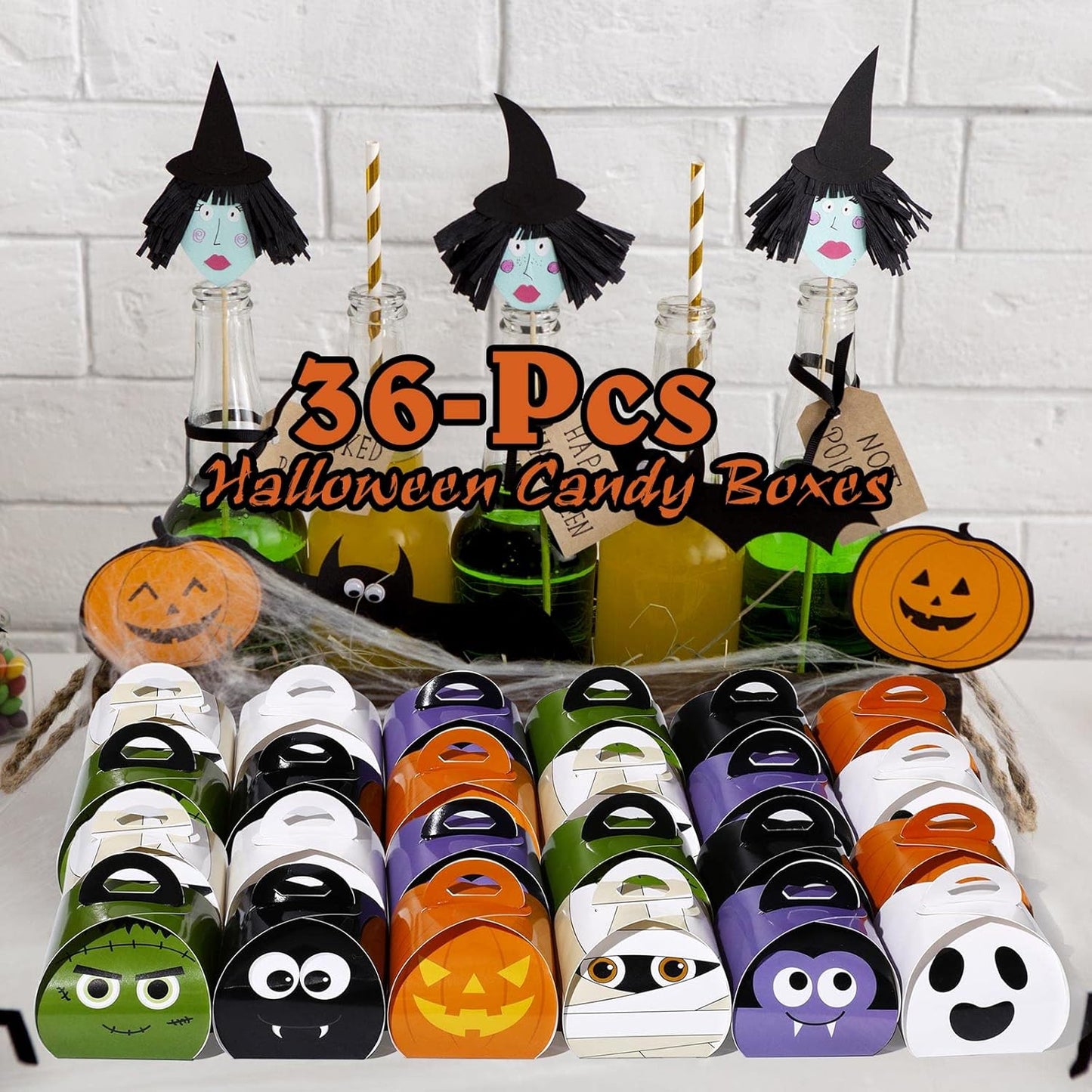 36 Pieces Halloween Boxes Halloween Goodie Boxes Candy Boxes with Handle Candy Container Horror Party Favor Box for Party Treat Favors Decoration, 6 Patterns