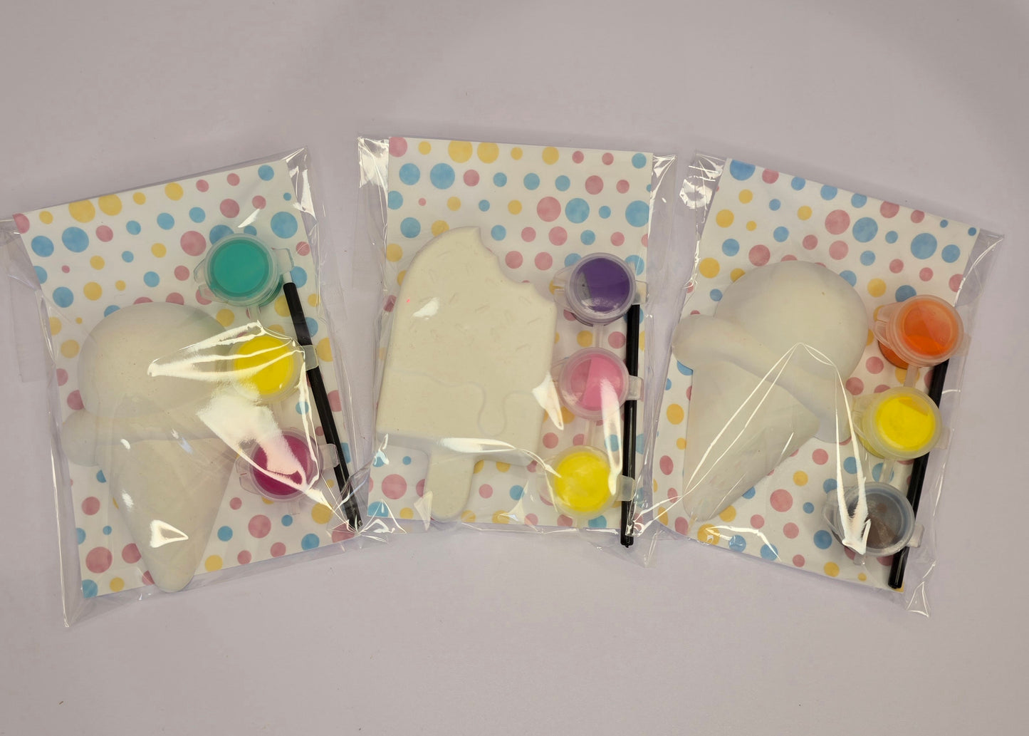 Ice Cream Plaster Painting Kit – Kids Summer Plaster Craft with Paints & Brush, Party Activity(3Pcs_