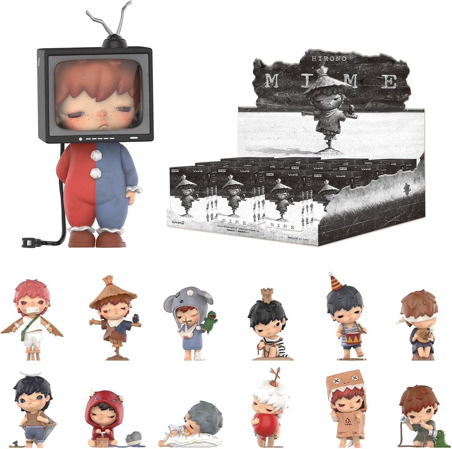 Hirono Mime Series Figures, 12Pcs Hirono Blind Box Figures, Random Design Action Figures Collectible Toys Home Decorations, Holiday Birthday Gifts for Girls and Boys, Whoel Set