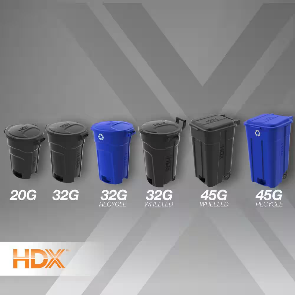 32 Gal. Black Outdoor Vented Trash Can with Wheels, Domed Lid, Rounded Handles, and Reinforced Foothold