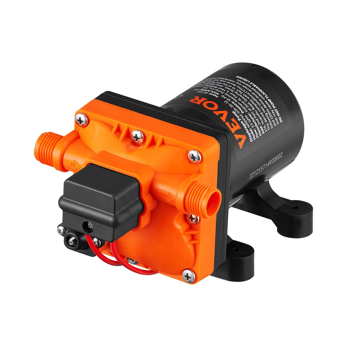 VEVOR Water Diaphragm Pump, 12V DC, 3.5 GPM Flow, 55 PSI Rated Pressure (40-80 PSI Adjustable), 1/2 MNPT Self Priming Sprayer Pump with Pressure Switch for RV Camper Marine Boat Lawn, FCC Certified