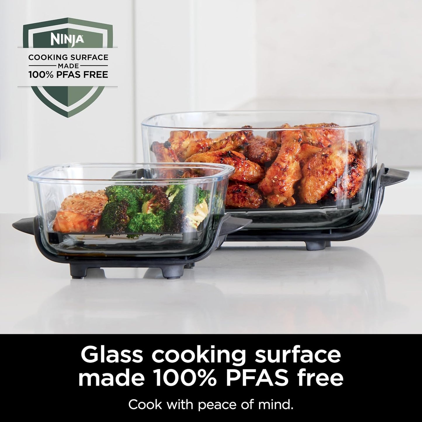 Crispi Air Fryer, Microwave, Freezer & Dishwasher Safe, Non Toxic Glass Portable Cooking System, 4 QT & 6 Cup Glass Containers with Storage Lids, Easy Meals, Air Fry, Bake, Green, FN101SG