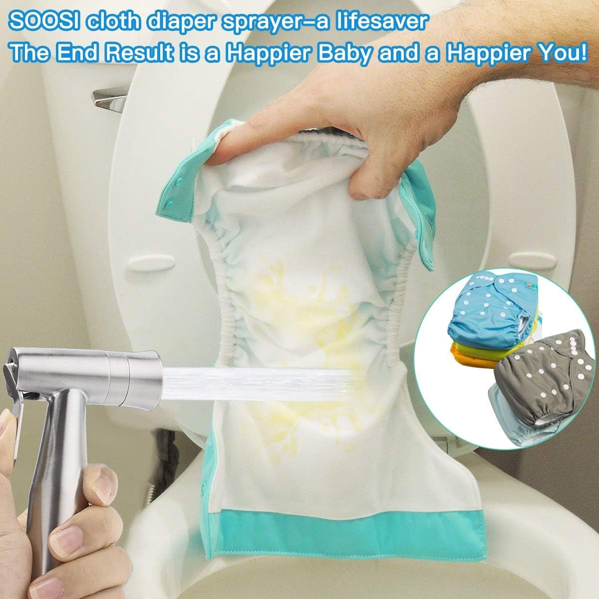 Handheld Bidet Sprayer for Toilet, Baby Cloth Diaper Sprayer Bidet for Toilet Stainless Steel Brushed Nickel Bathroom Hand Held Shattaf Shower Wall&Toilet Mount (Bidet Sprayer Head Only)