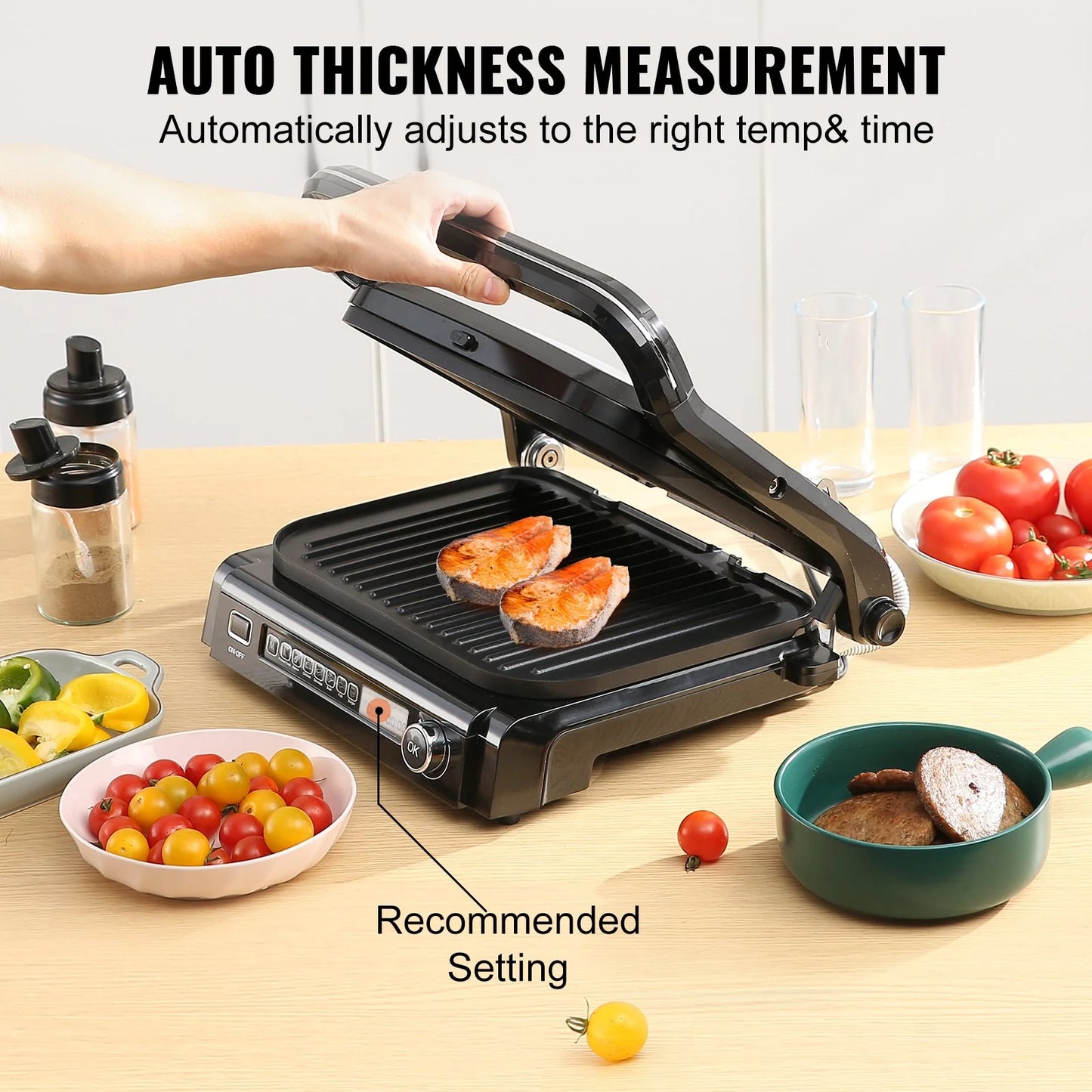VEVOR 7 in 1 Commercial Electric Griddle, 14.4 1800W Indoor Countertop Grill, Stainless Steel Restaurant Teppanyaki Grill with Non Stick Iron Cooking Plate, 0-446¨H Adjustable Temp Control 110V