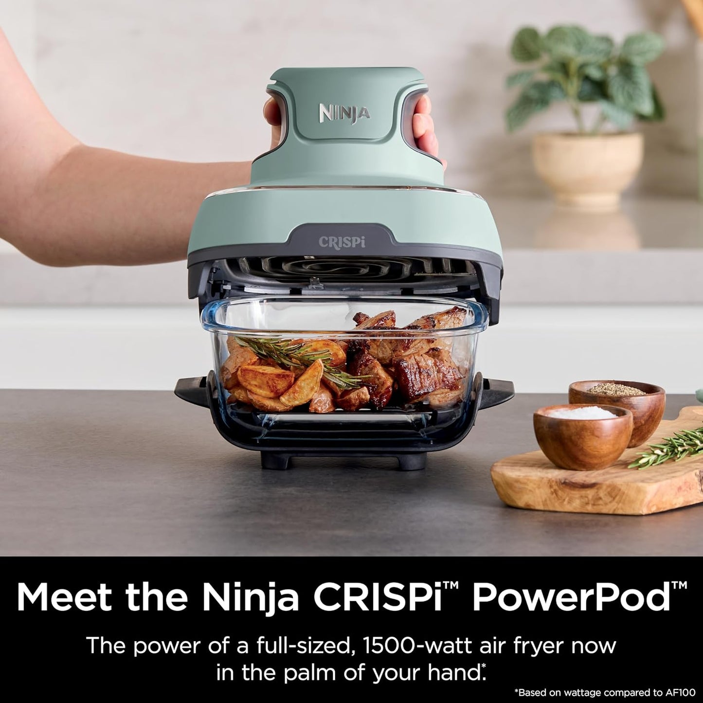 Crispi Air Fryer, Microwave, Freezer & Dishwasher Safe, Non Toxic Glass Portable Cooking System, 4 QT & 6 Cup Glass Containers with Storage Lids, Easy Meals, Air Fry, Bake, Green, FN101SG