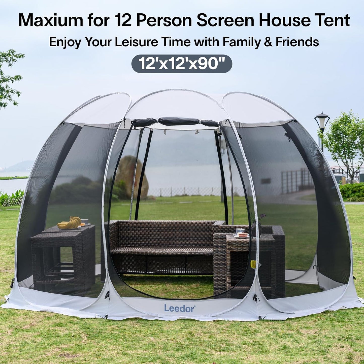 Pop up Screen House, 6-10-15 Person Outdoor Screen Tent,Camping Screen Room with Carry Bag, Screened Gazebo with Mosquito Netting, Instant UV Resistant Sun Shelter for Garden, Patio, Backyard