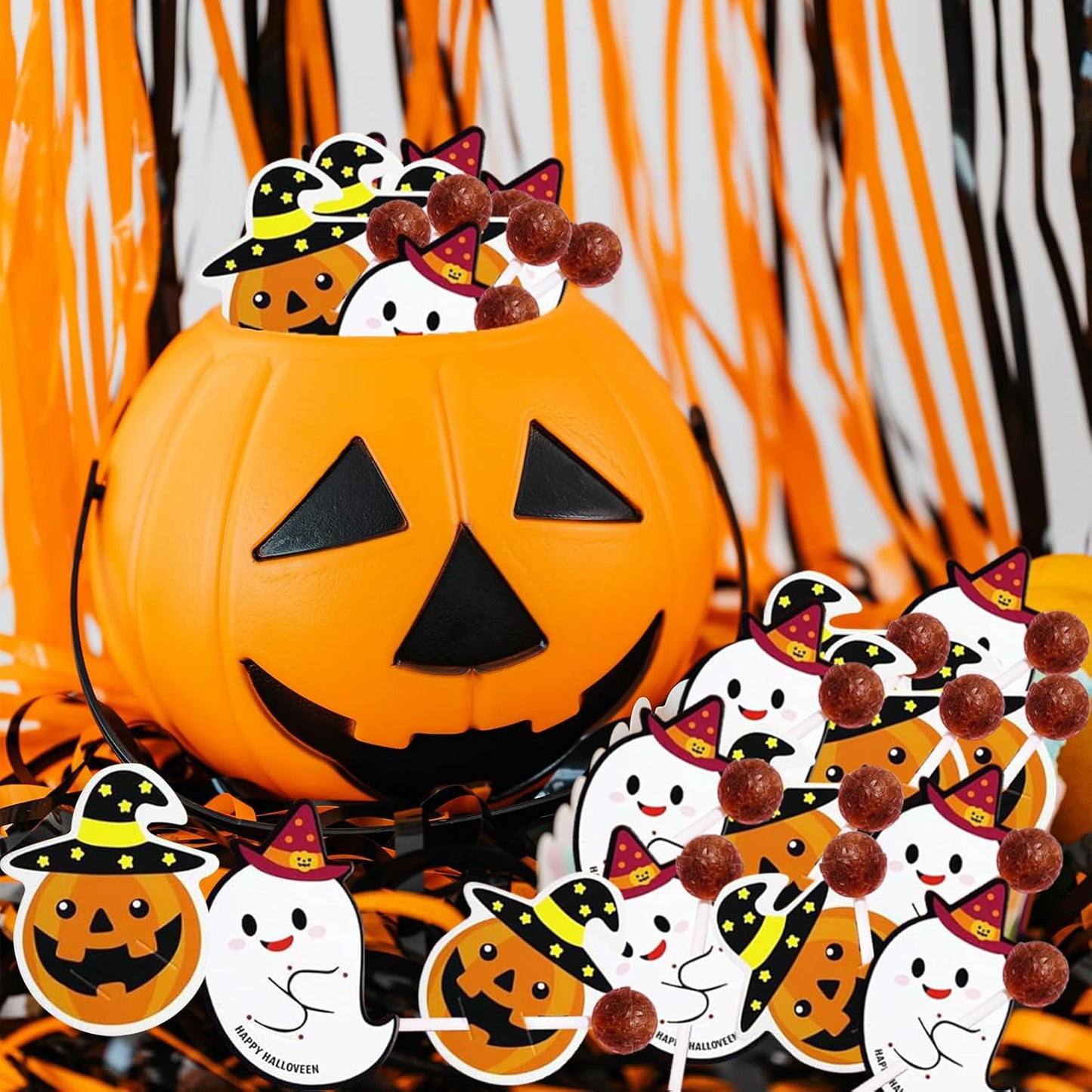 100 Pcs Halloween Lollipop Jam Chocolate Candy Holder Paper Cards Creative DIY Pumpkin Ghost Sugar Card Wrapping for Halloween Party Gift Accessories Decorations