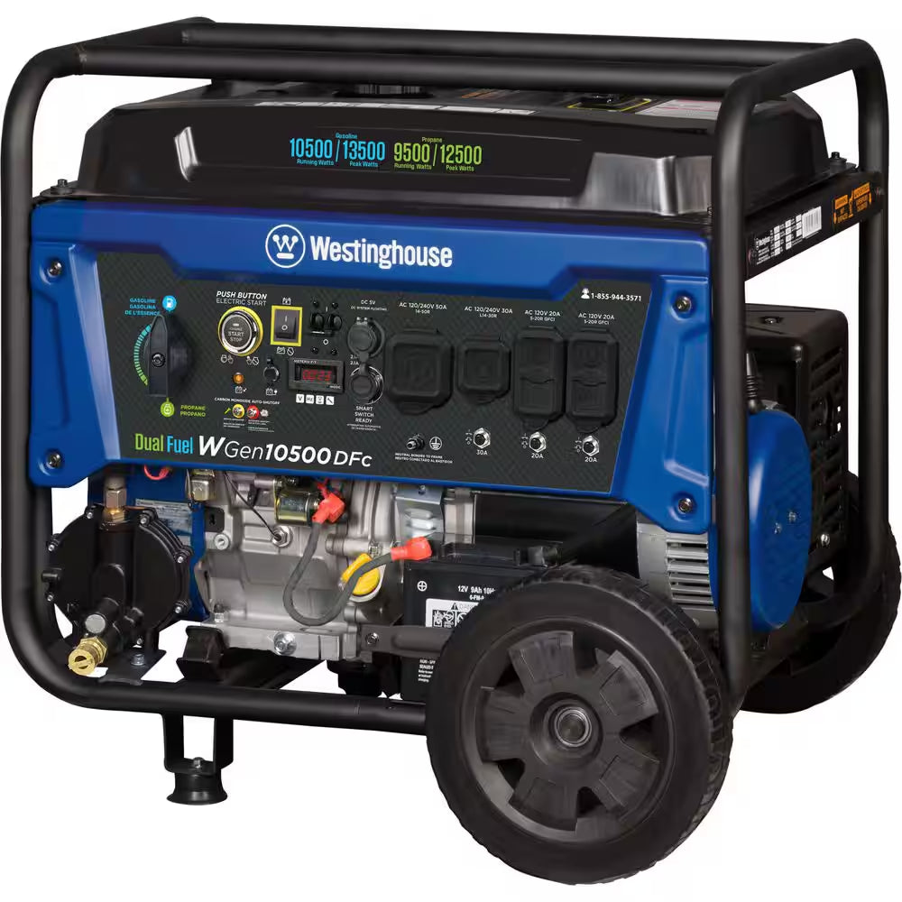 13,500-Watt/10,500-Watt Remote Start Dual Fuel Gas and Propane Portable Generator with 50A Outlet, CO Sensor