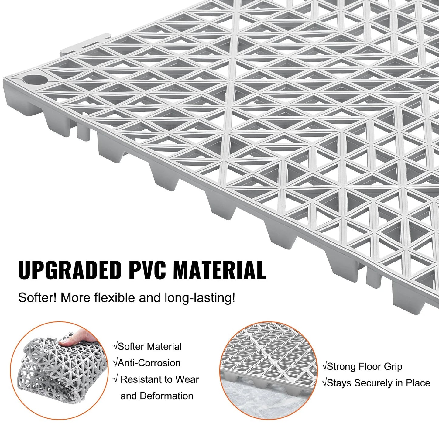 VEVOR Interlocking Tile 50PCS Gray, Drainage Tiles 12 X 12 Splicing, Soft PVC Interlocking Drainage Floor Tiles, Non-Slip Drainage Holes for Restroom, Bathroom, Kitchen, Pool, Wet Areas