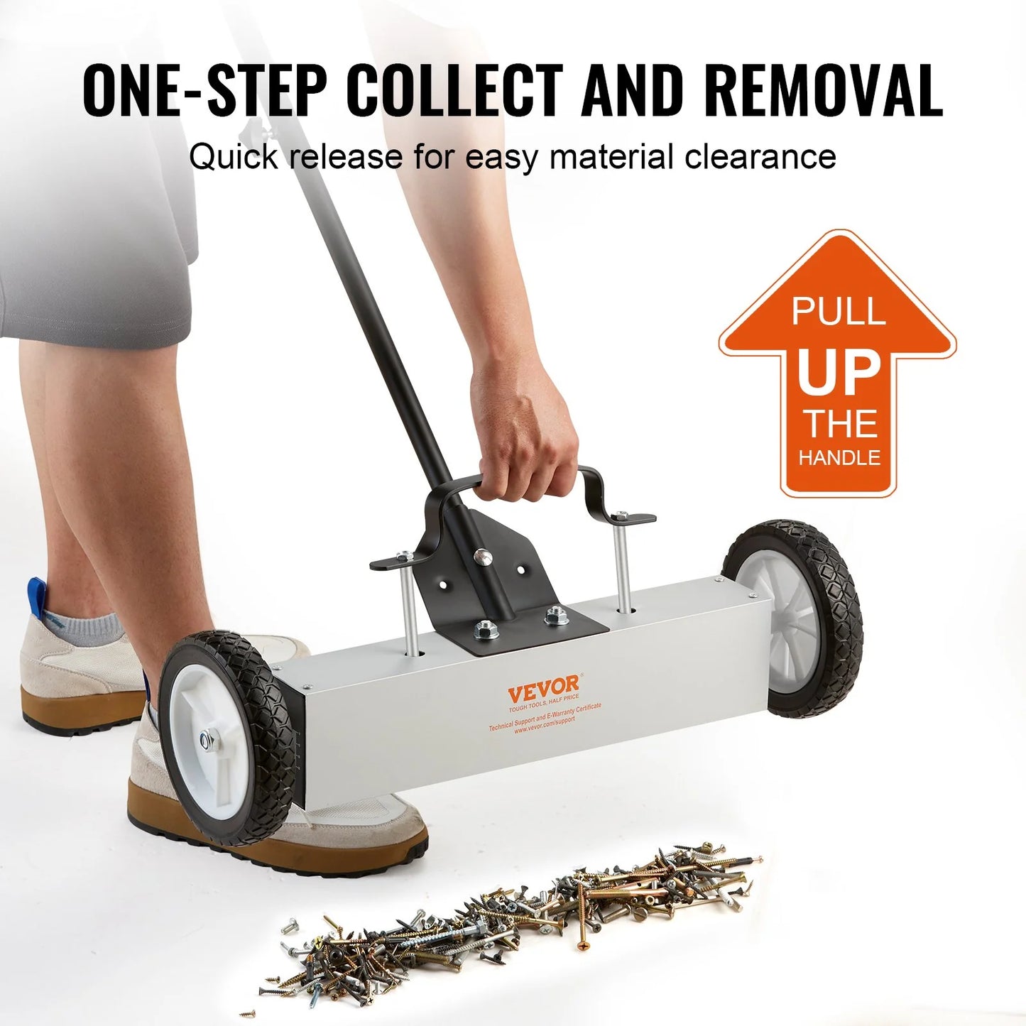 VEVOR 45Lbs Rolling Magnetic Sweeper with Wheels, Push-Type Magnetic Pick up Sweeper, 18-Inch Large Magnet Pickup Lawn Sweeper, Magnet with Telescoping Handle, Easy Cleanup of Workshop Garage Yard