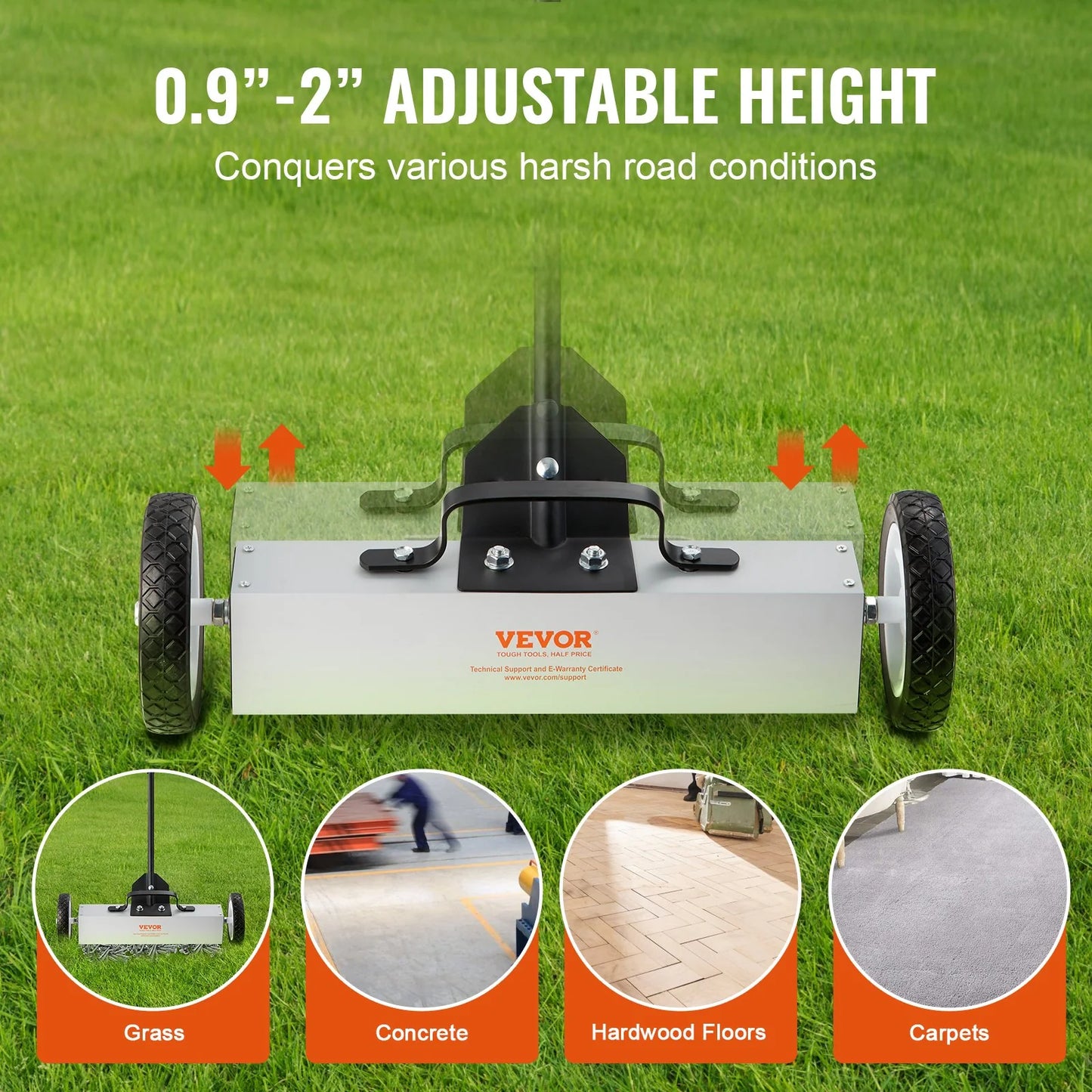 VEVOR 45Lbs Rolling Magnetic Sweeper with Wheels, Push-Type Magnetic Pick up Sweeper, 18-Inch Large Magnet Pickup Lawn Sweeper, Magnet with Telescoping Handle, Easy Cleanup of Workshop Garage Yard
