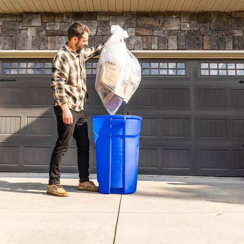 32 Gal. Blue Heavy Duty Outdoor Recycling Trash Can with Domed Lid