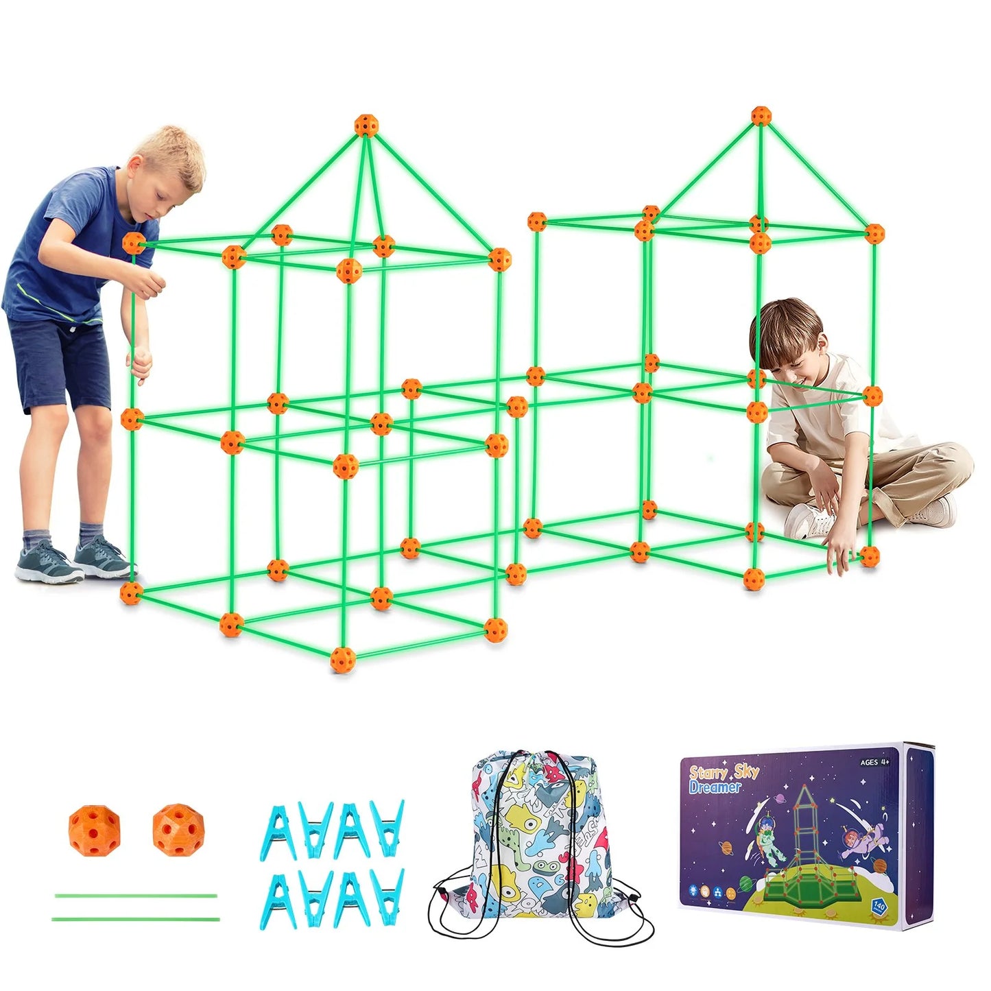 Glow in the Dark! Christmas Gift! VEVOR Tent Fort Building Kit for Kid Glow in the Dark STEM Construction Toy 140P