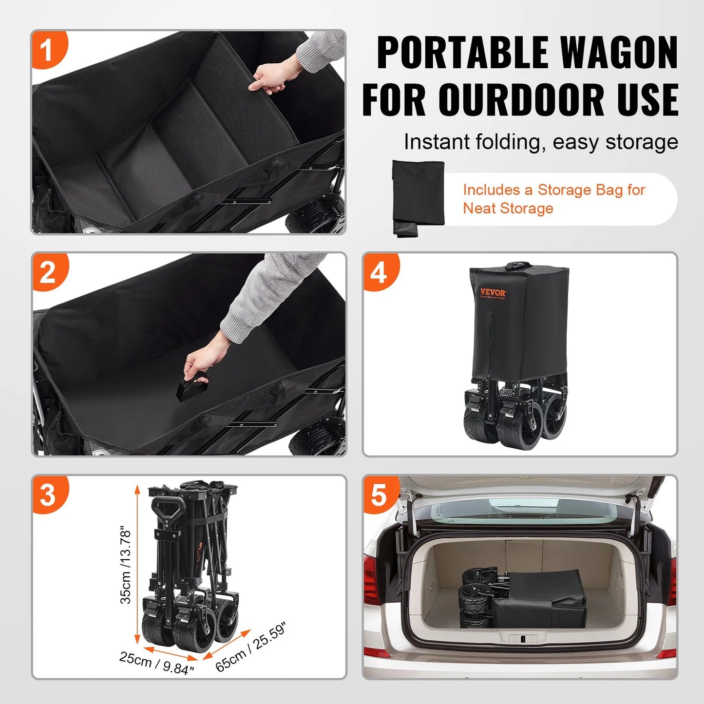 VEVOR Collapsible Folding Wagon, 220 L Beach Wagon Cart with All-Terrain Wheels, Heavy Duty Folding Wagon Cart Max 330 Lbs with Drink Holders, Sports Wagon for Camping, Shopping, Garden