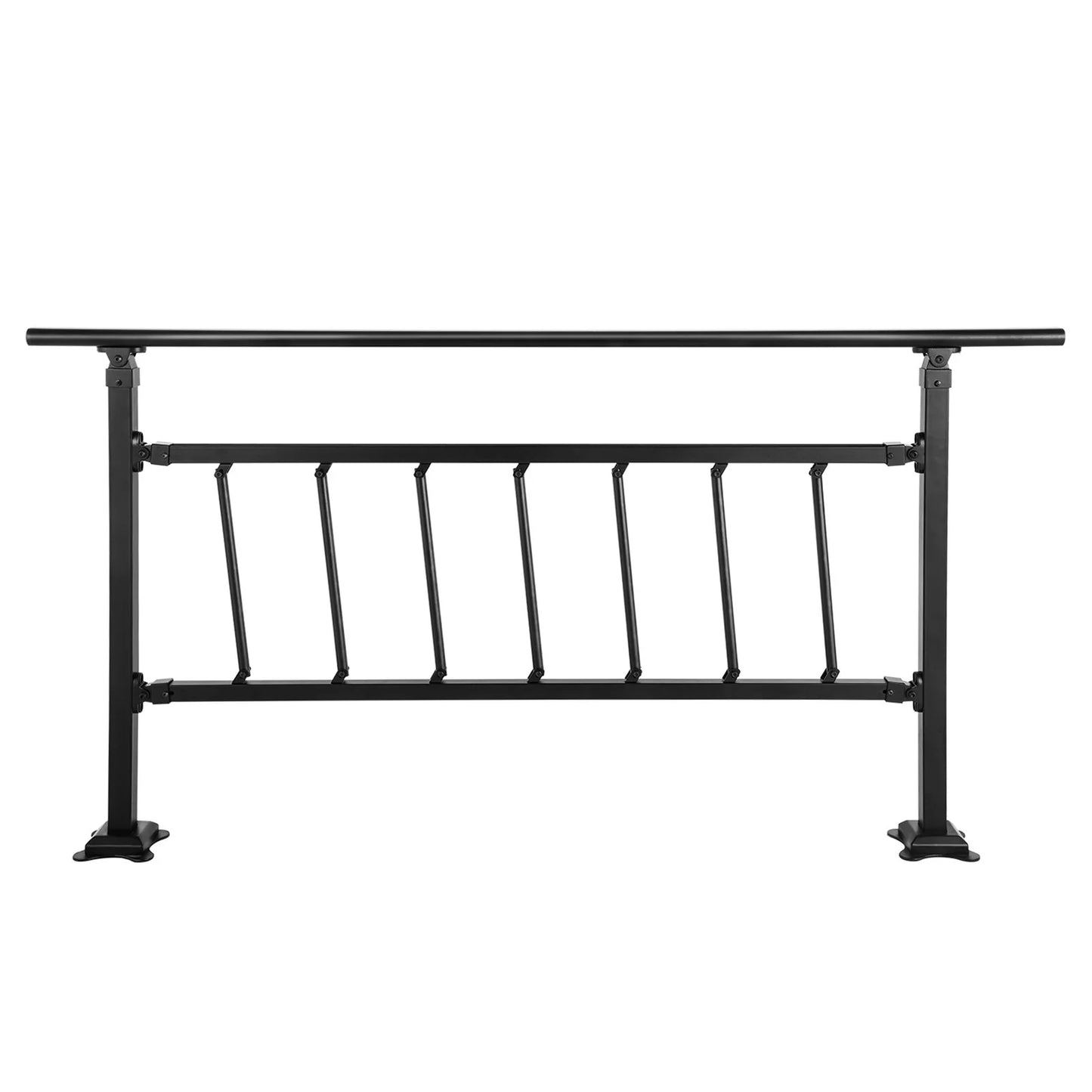 VEVOR Outdoor Stair Railing, Fits for 1-5 Steps Transitional Wrought Iron Handrail, Adjustable Exterior Stair Railing with Fence, Handrails for Concrete Steps with Installation Kit, Matte Black