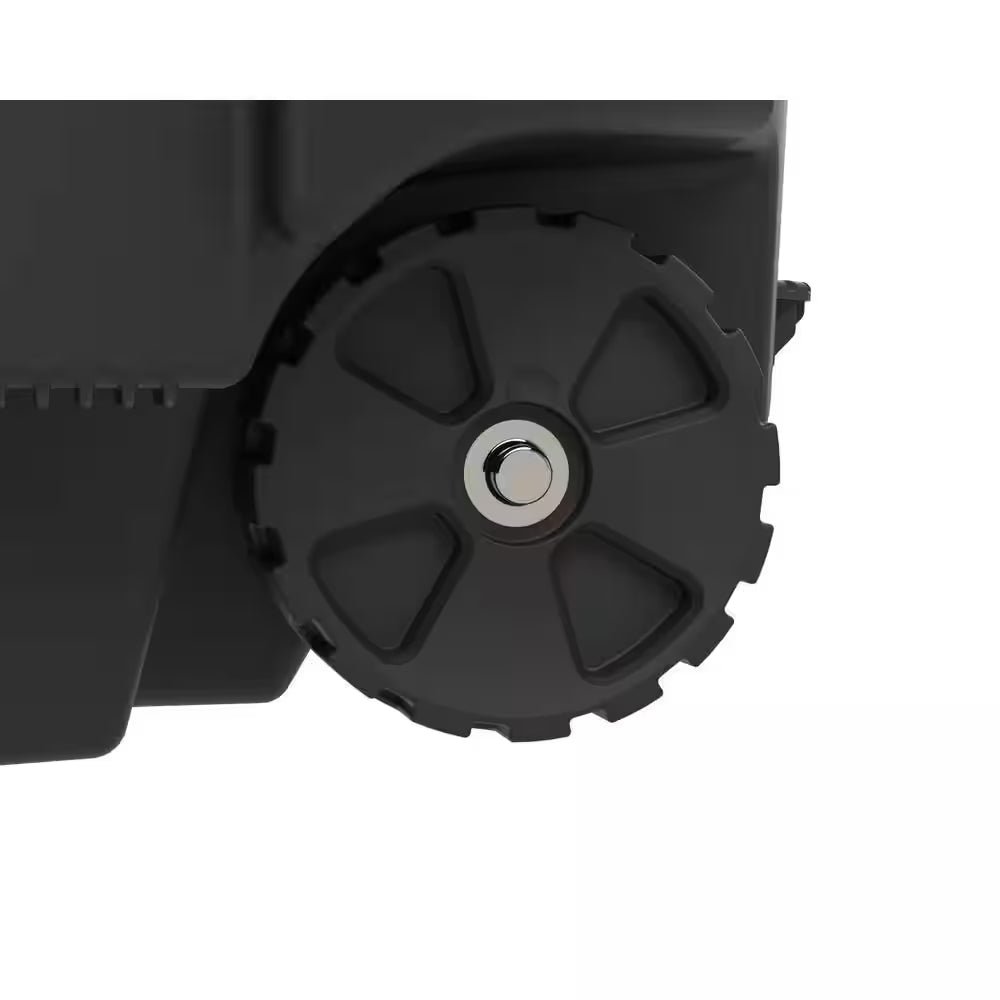 32 Gal. Black Outdoor Vented Trash Can with Wheels, Domed Lid, Rounded Handles, and Reinforced Foothold