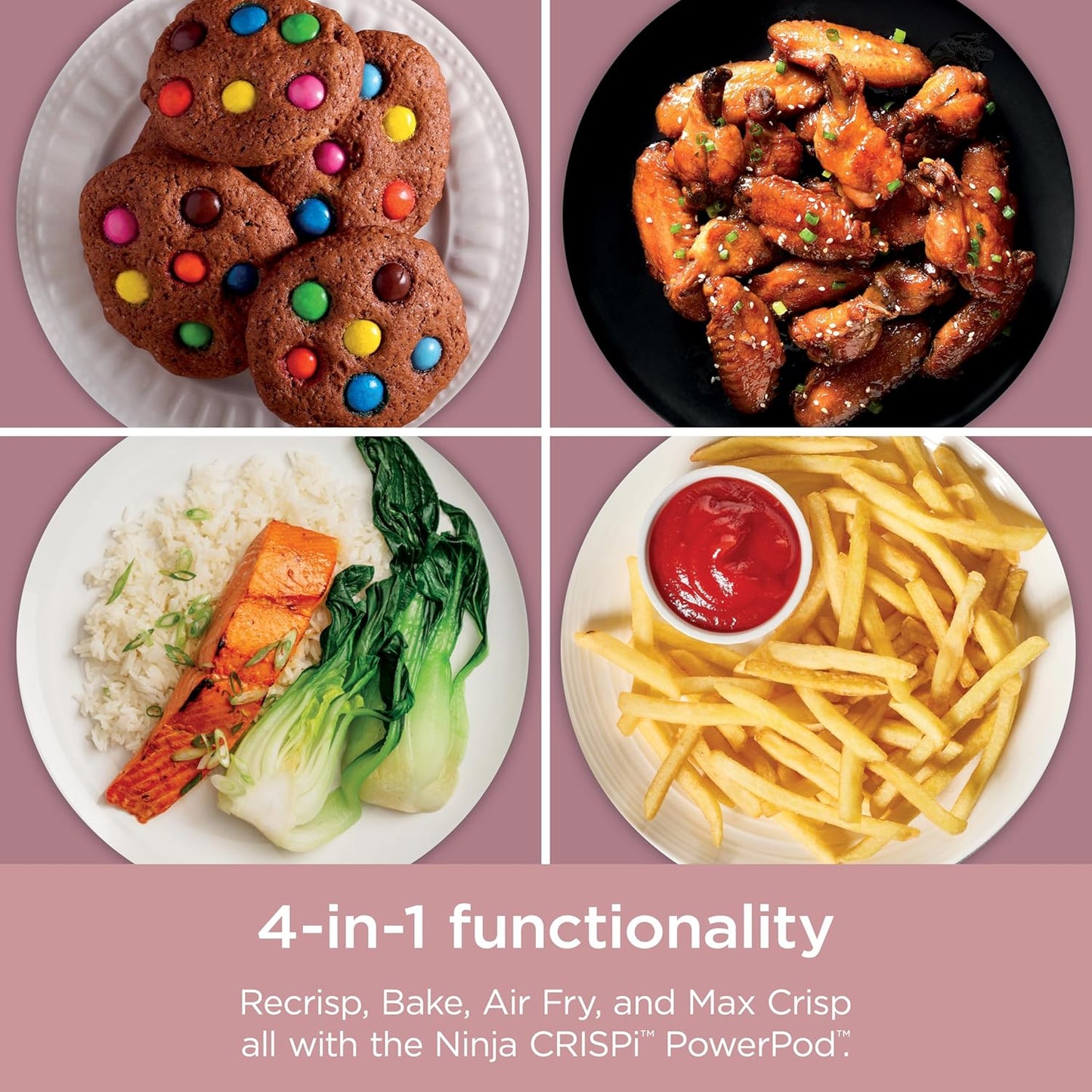 Crispi 4-In-1 Portable Glass Air Fryer Cooking System, 4 QT & 6 Cup Glass Containers with Storage Lids, Easy Meals, Microwave, Freezer & Dishwasher Safe, Air Fry, Bake, & More, Pink, FN101PK