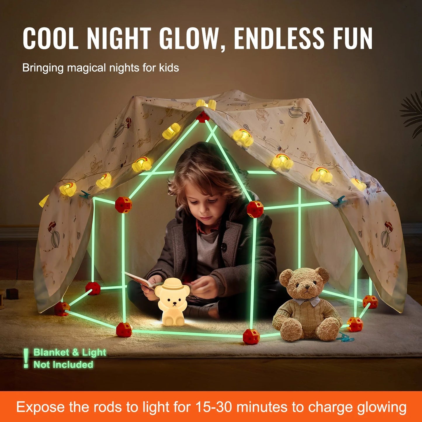 Glow in the Dark! Christmas Gift! VEVOR Tent Fort Building Kit for Kid Glow in the Dark STEM Construction Toy 140P
