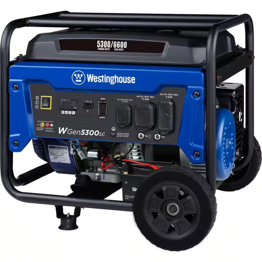 6,600/5,300-Watt Gas Powered Portable Generator with Electric Start, 30A 120/240V Outlet