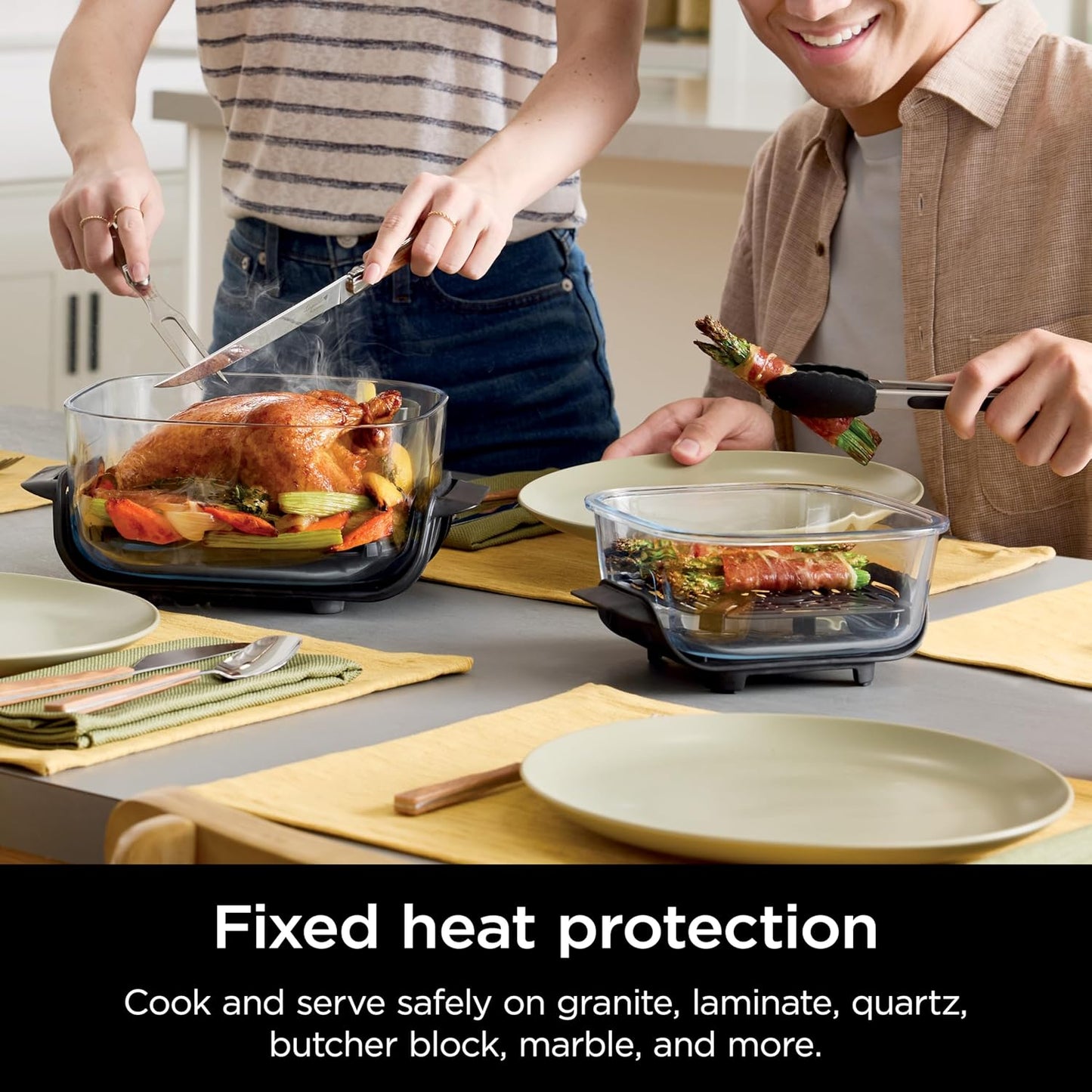 Crispi Air Fryer, Microwave, Freezer & Dishwasher Safe, Non Toxic Glass Portable Cooking System, 4 QT & 6 Cup Glass Containers with Storage Lids, Easy Meals, Air Fry, Bake, Green, FN101SG