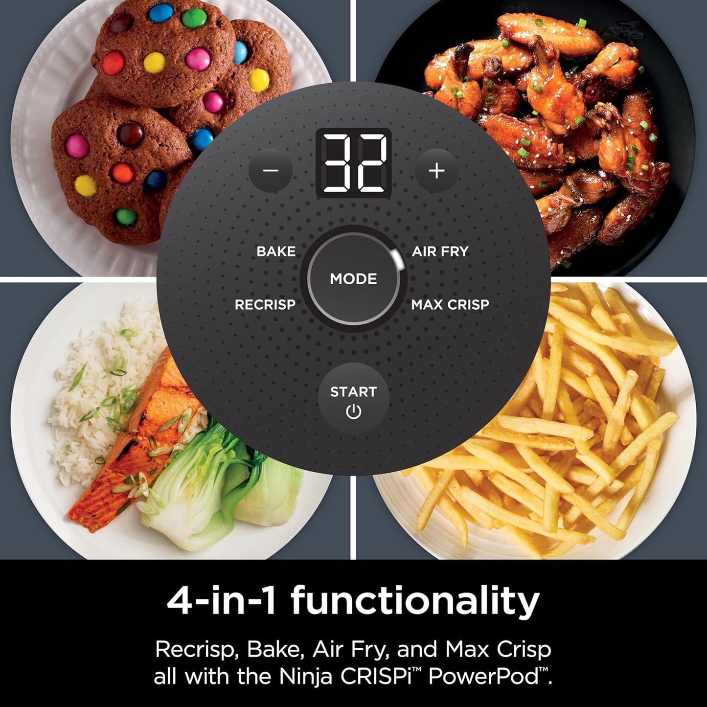 Crispi 4-In-1 Portable Glass Air Fryer Cooking System, 1500W, 4QT & 6-Cup Tempware Glass Containers with Storage Lids, Microwave, Freezer & Dishwasher Safe, Cyberspace Gray, FN101GY