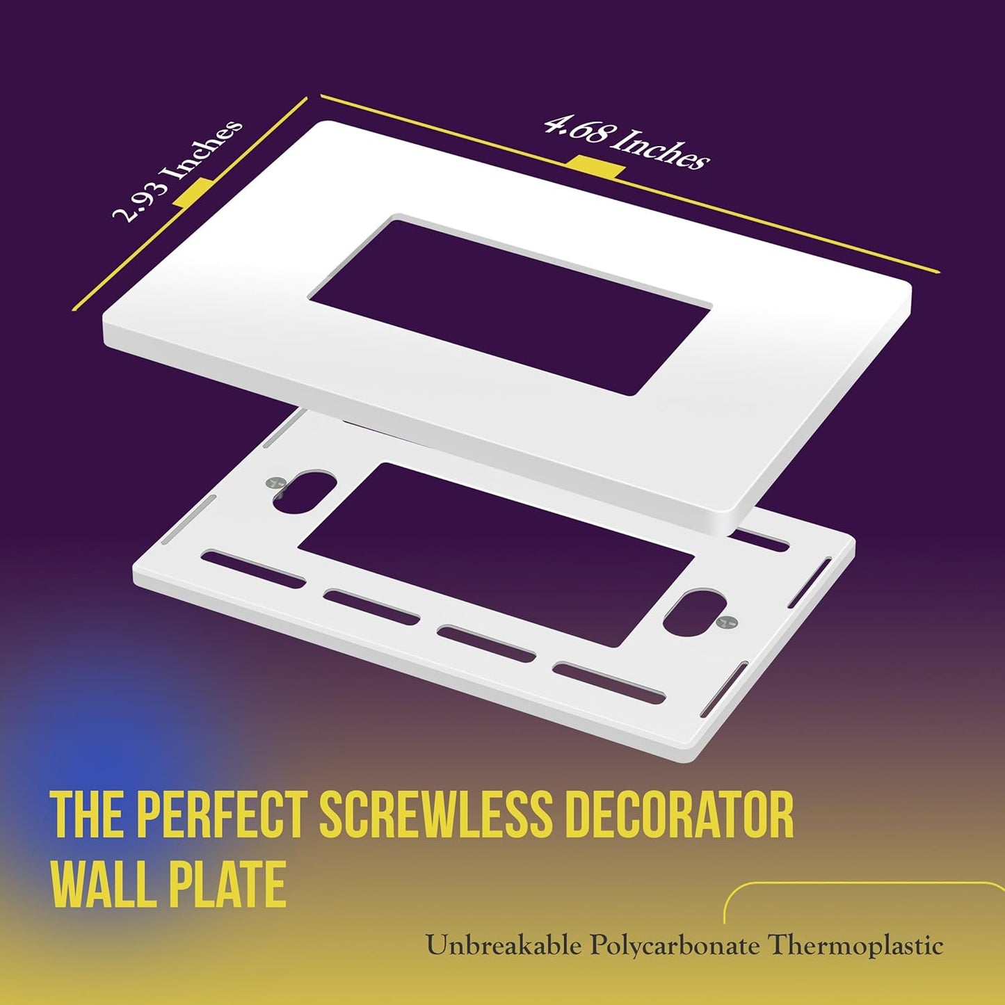 Screwless Decorator Wall Plate Child Safe Outlet Cover, Size 1-Gang 4.68" H X 2.93" L, Polycarbonate Thermoplastic, SI8831-W-10PCS, White (10 Pack)