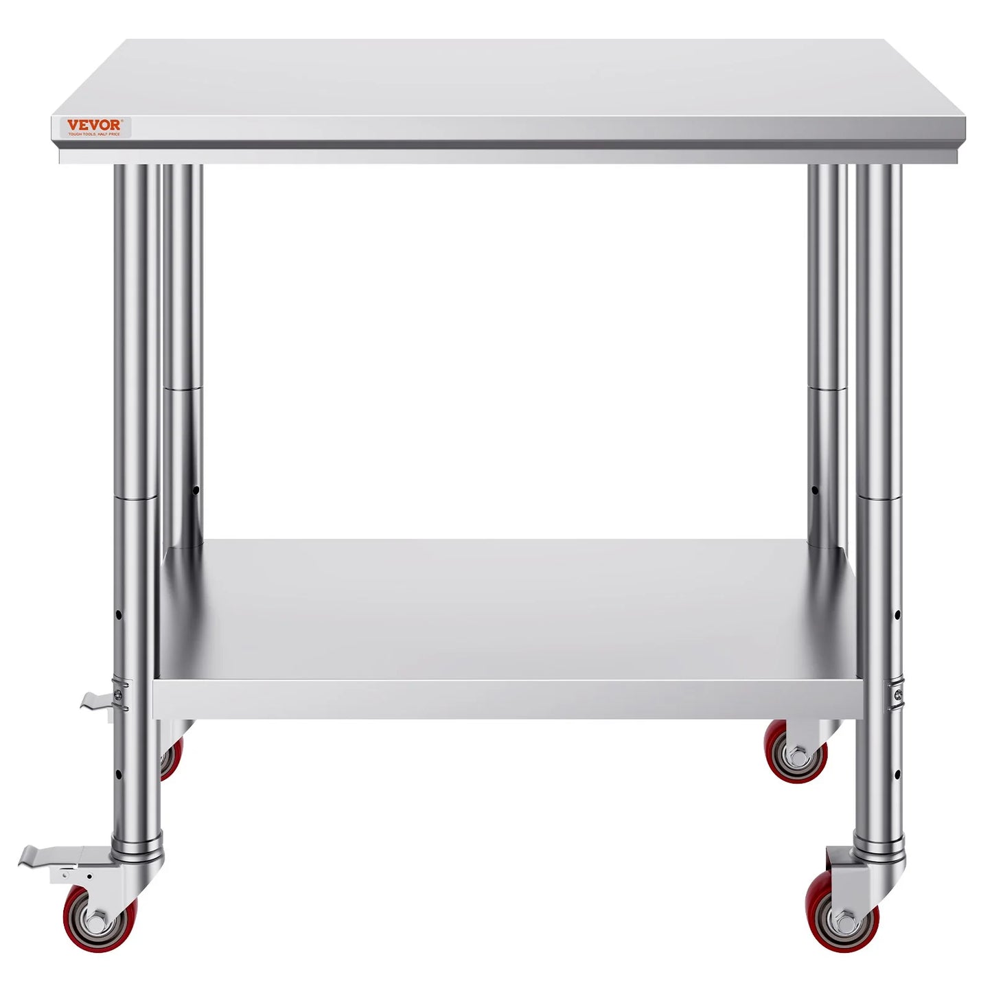 VEVOR Stainless Steel Work Table 36X24 Inch with 4 Wheels Commercial Food Prep Worktable with Casters Heavy Duty Work Table for Commercial Kitchen Restaurant