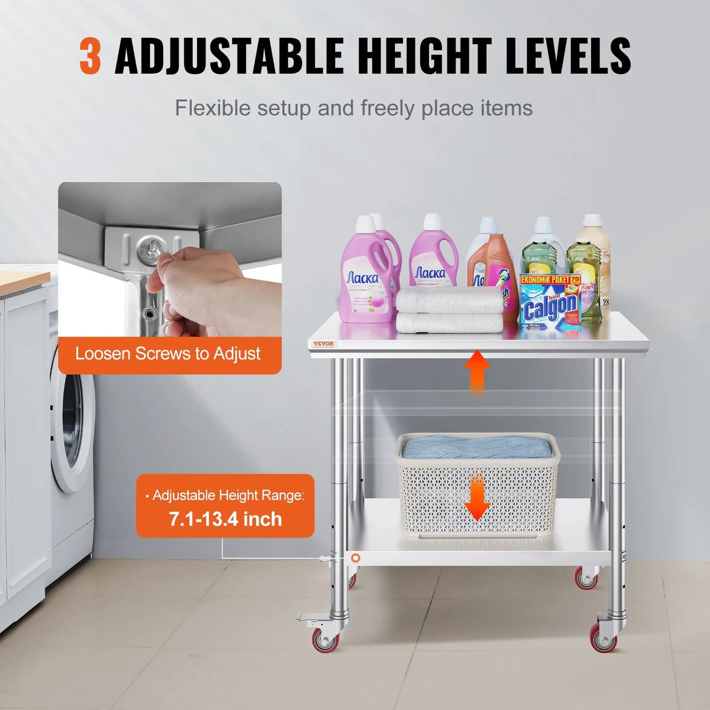 VEVOR Stainless Steel Work Table 36X24 Inch with 4 Wheels Commercial Food Prep Worktable with Casters Heavy Duty Work Table for Commercial Kitchen Restaurant