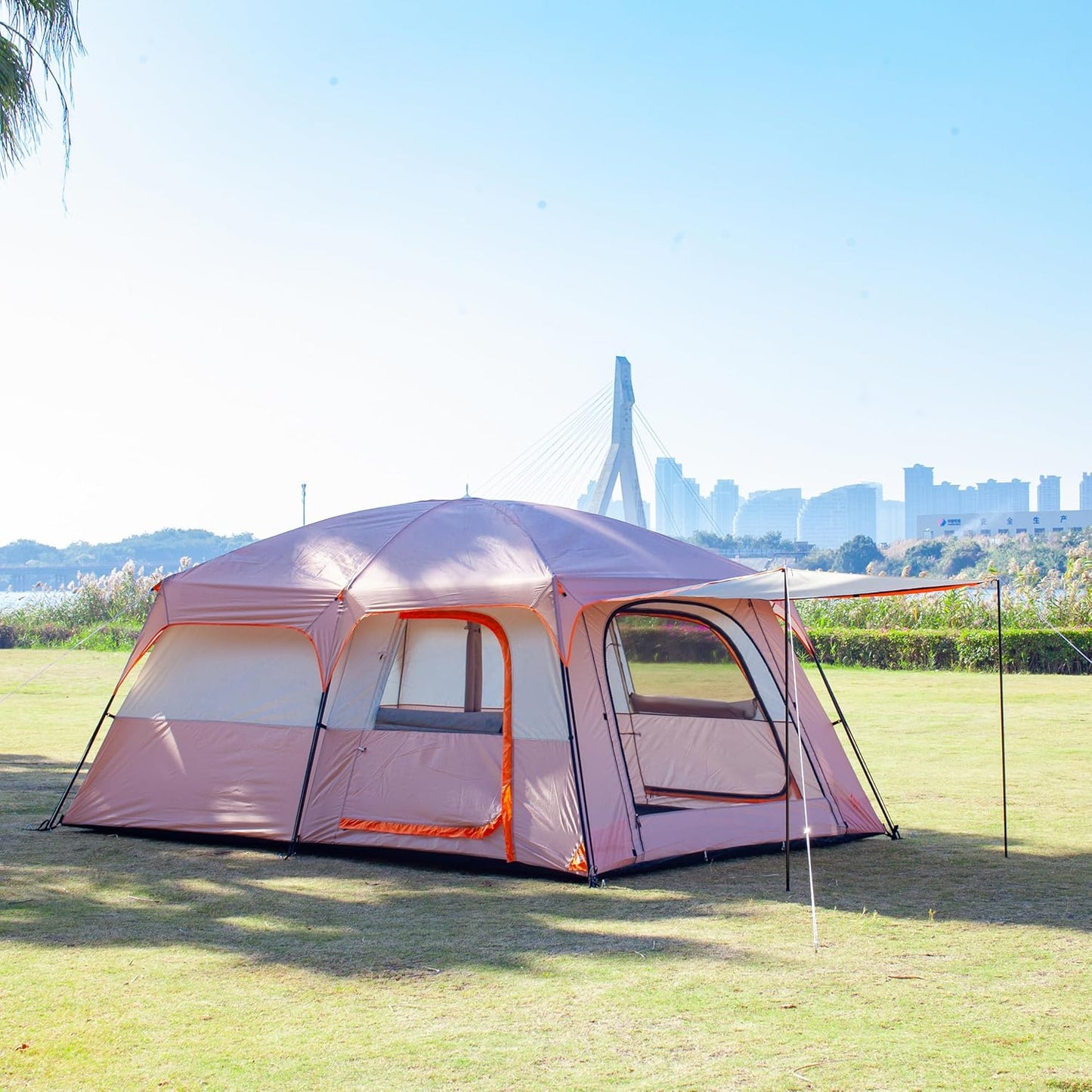 Extra Large Tent 10-12-14 Person(A),Family Cabin Tents,2 Rooms,3 Doors and 3 Windows with Mesh,Straight Wall,Waterproof,Double Layer,Big Tent for Outdoor,Picnic,Camping,Family Gathering