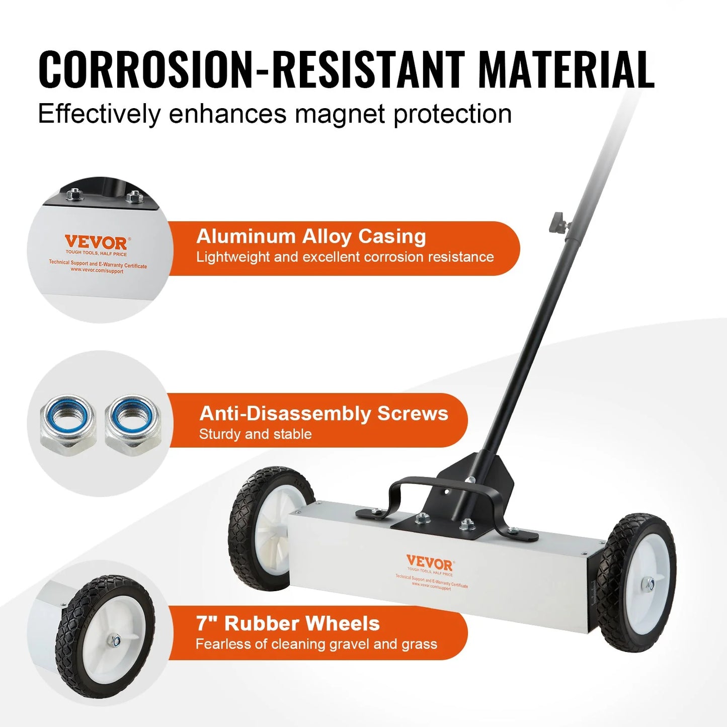 VEVOR 45Lbs Rolling Magnetic Sweeper with Wheels, Push-Type Magnetic Pick up Sweeper, 18-Inch Large Magnet Pickup Lawn Sweeper, Magnet with Telescoping Handle, Easy Cleanup of Workshop Garage Yard