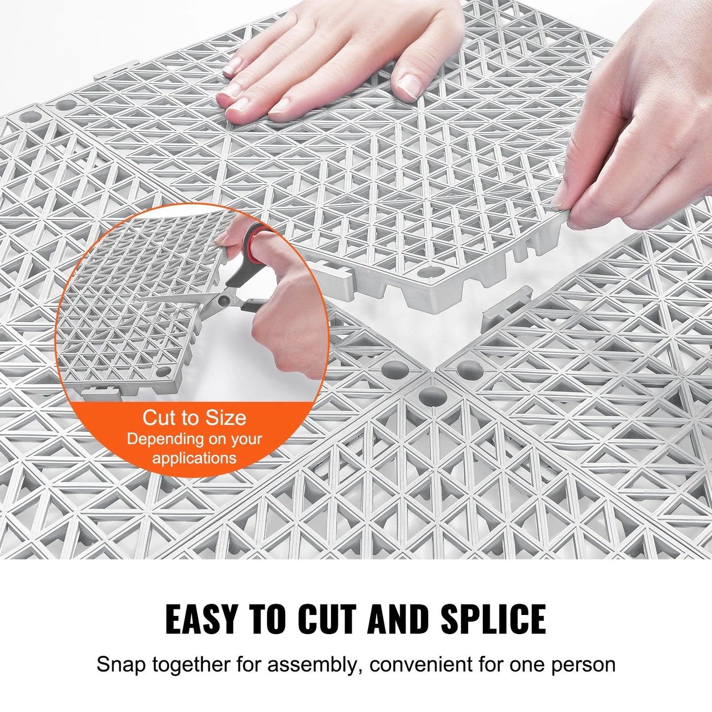 VEVOR Interlocking Tile 50PCS Gray, Drainage Tiles 12 X 12 Splicing, Soft PVC Interlocking Drainage Floor Tiles, Non-Slip Drainage Holes for Restroom, Bathroom, Kitchen, Pool, Wet Areas