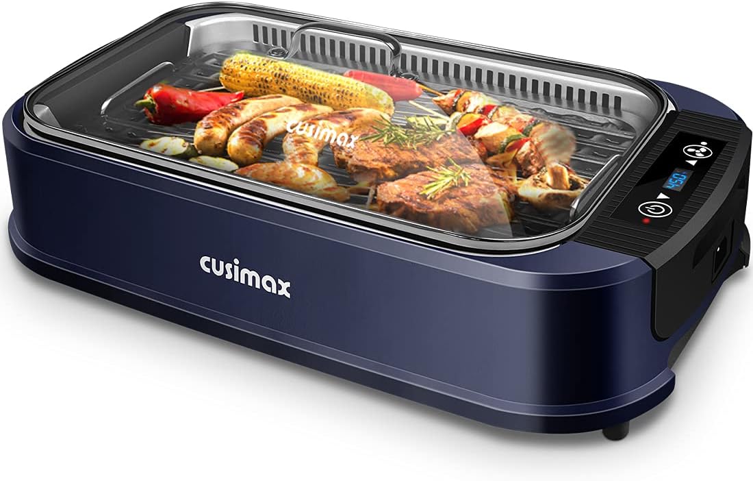 Smokeless Grill Indoor, Electric Grill, 1500W Portable Korean BBQ Grill with LED Smart Display & Tempered Glass Lid, Non-Stick Removable Plate, Dishwasher Safe, Black