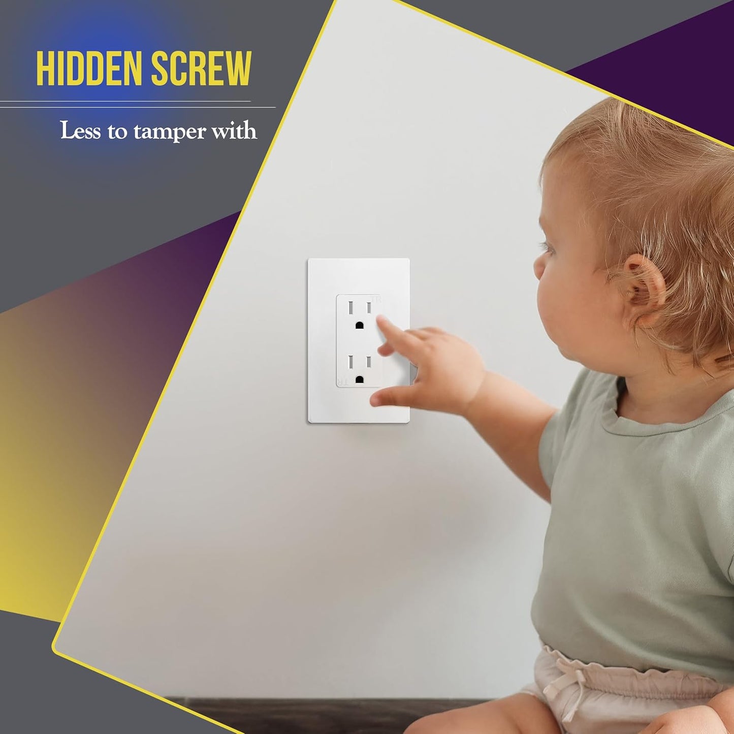 Screwless Decorator Wall Plate Child Safe Outlet Cover, Size 1-Gang 4.68" H X 2.93" L, Polycarbonate Thermoplastic, SI8831-W-10PCS, White (10 Pack)