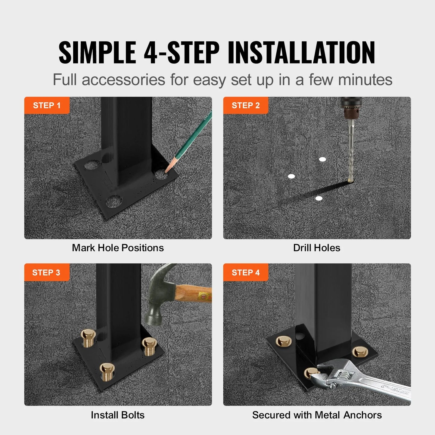 VEVOR Handrails for Outdoor Steps, Fit 2 or 3 Steps Outdoor Stair Railing, Picket#2 Wrought Iron Handrail, Flexible Porch Railing, Black Transitional Handrails for Concrete Steps or Wooden Stairs