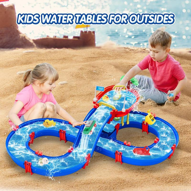VATOS Double-Tier Outdoor Water Table with 61 PCS DIY Multifunction Swimming Pool Playset & Pump - Summer Activities for 3-8 Years
