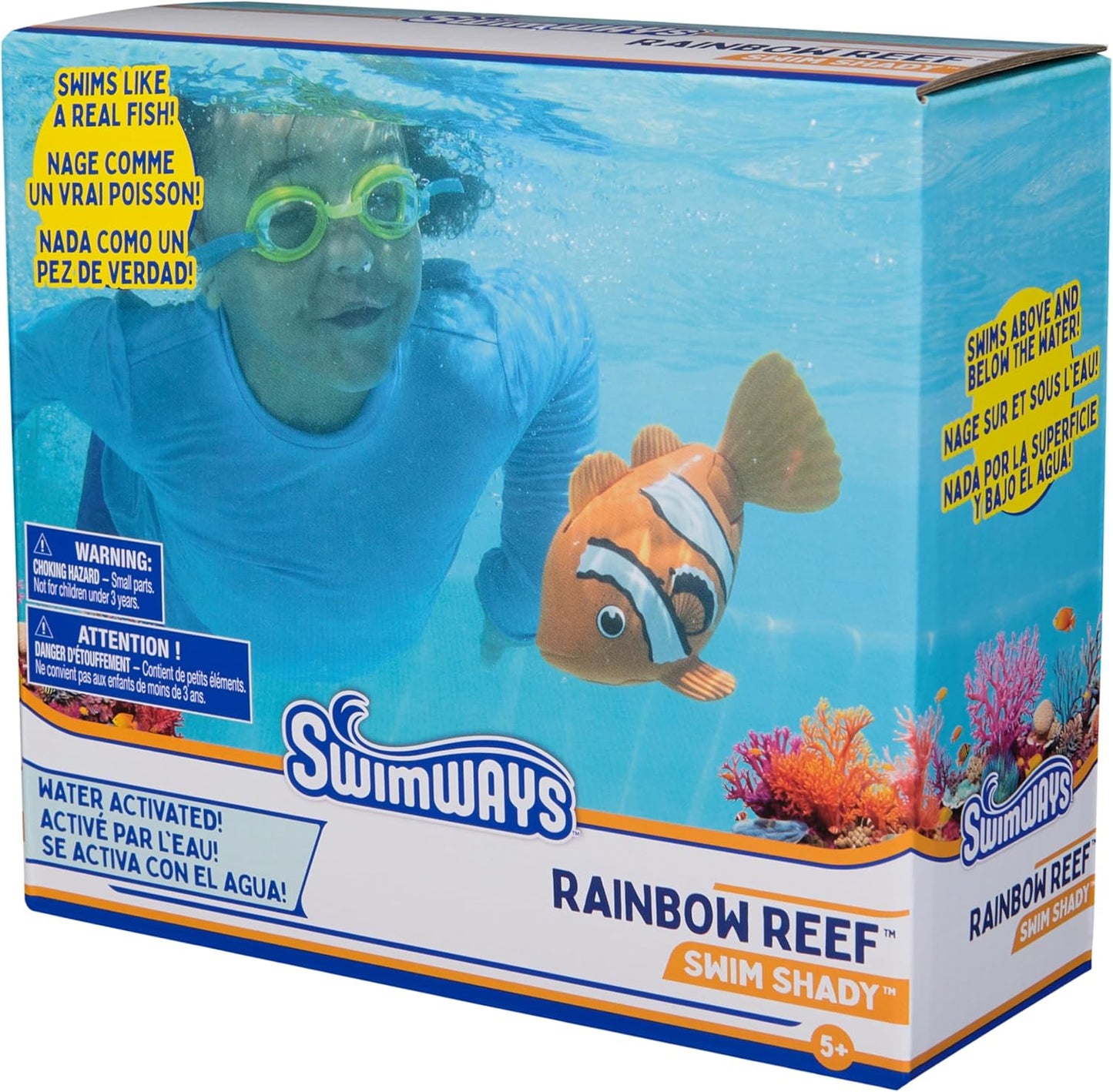 Rainbow Reef Fish Toy, Kids Swimming Accessories & Water Toys, Learn to Swim Pool Toys for Kids Ages 5 & Up, Batteries Included, Swim Shady