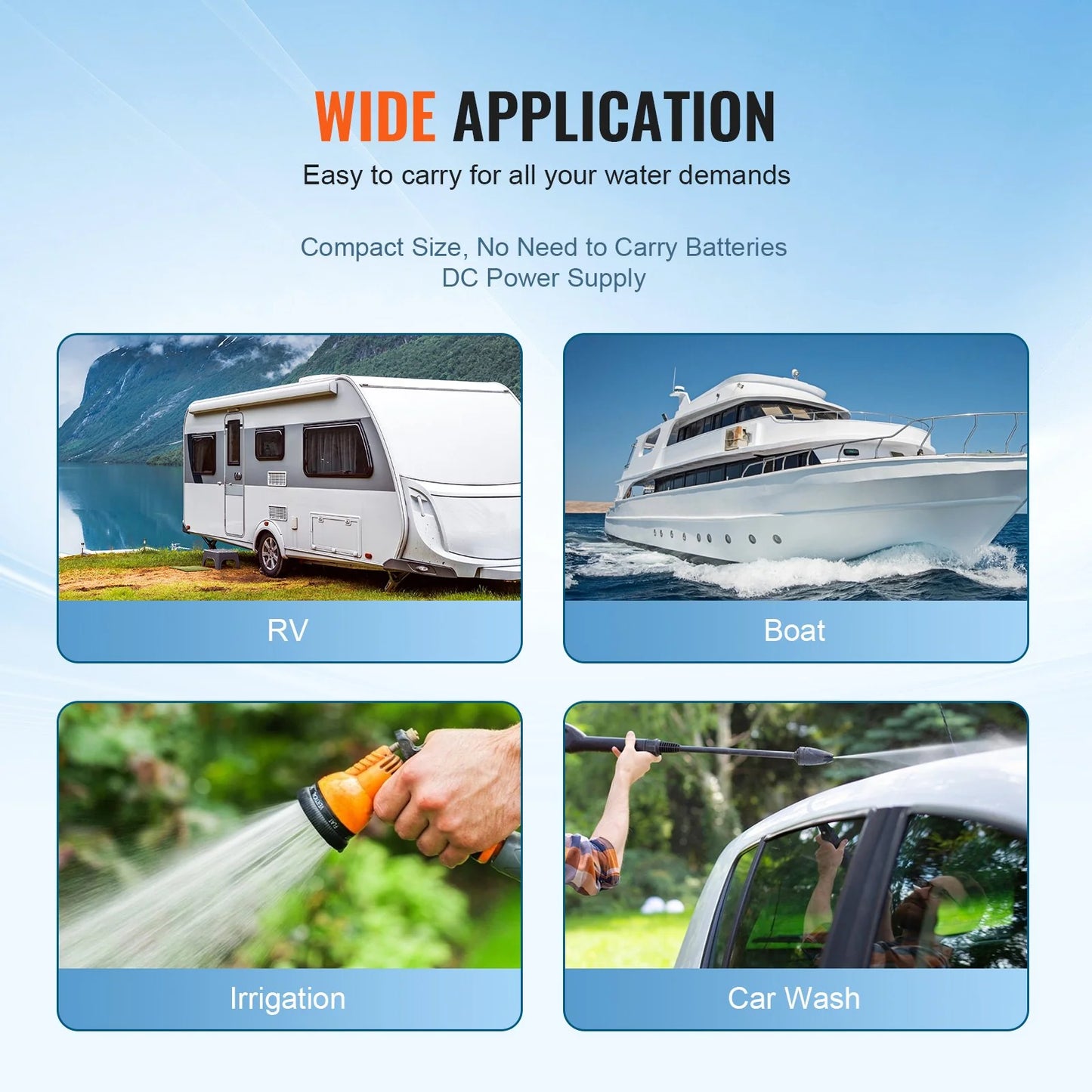 VEVOR Water Diaphragm Pump, 12V DC, 3.5 GPM Flow, 55 PSI Rated Pressure (40-80 PSI Adjustable), 1/2 MNPT Self Priming Sprayer Pump with Pressure Switch for RV Camper Marine Boat Lawn, FCC Certified
