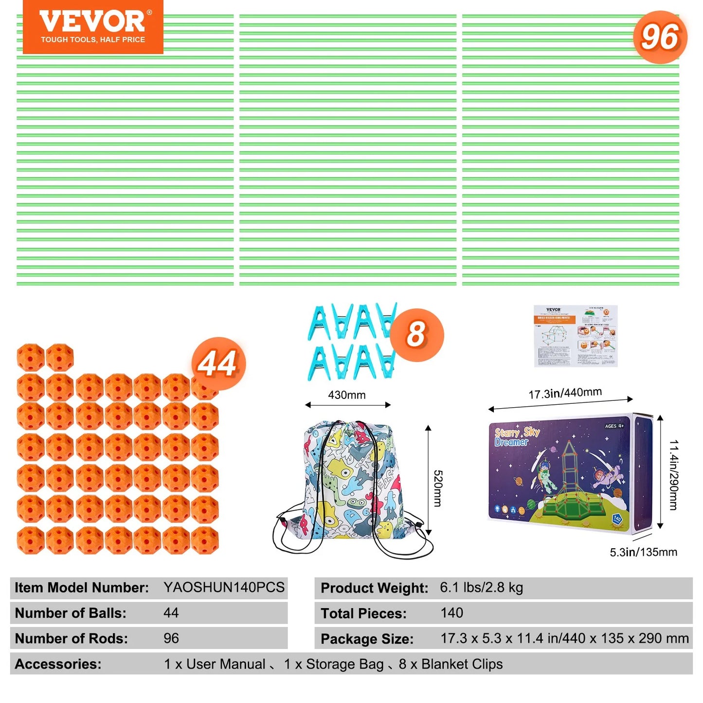 Glow in the Dark! Christmas Gift! VEVOR Tent Fort Building Kit for Kid Glow in the Dark STEM Construction Toy 140P