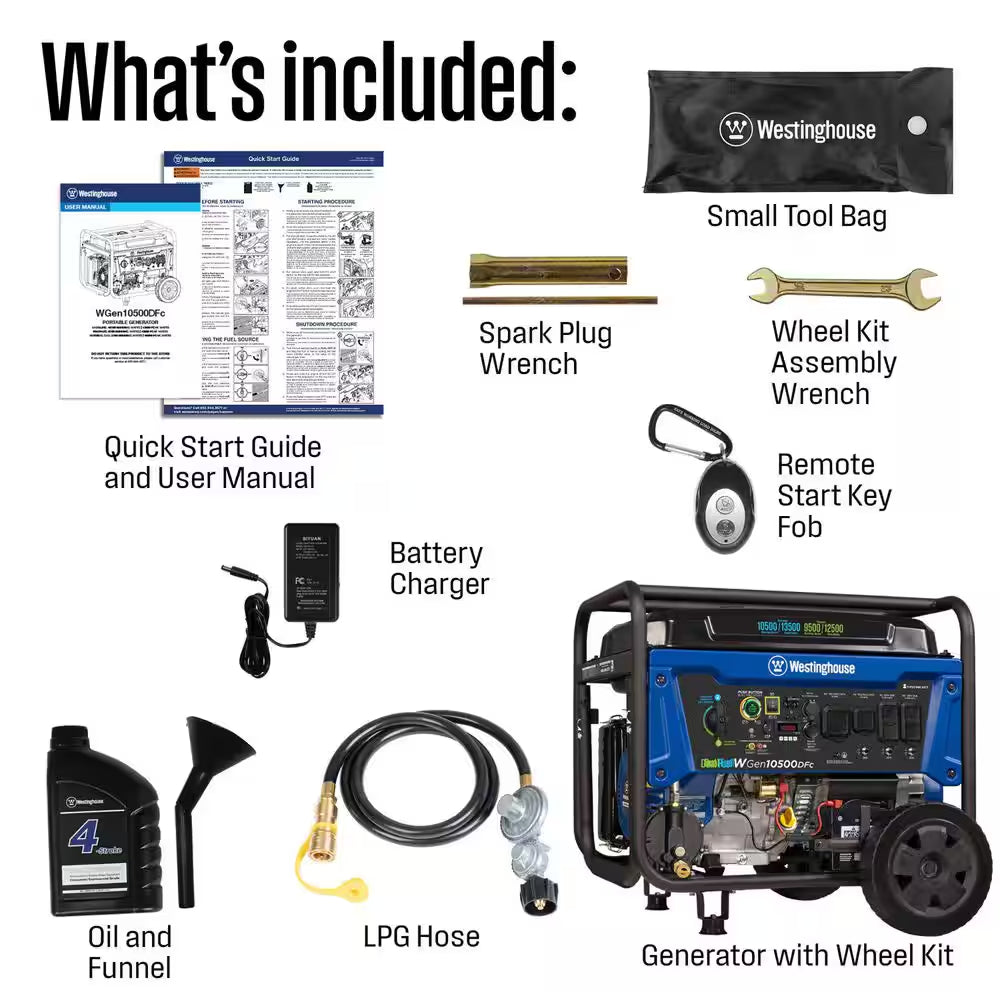 13,500-Watt/10,500-Watt Remote Start Dual Fuel Gas and Propane Portable Generator with 50A Outlet, CO Sensor