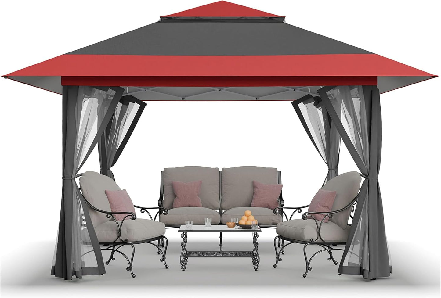 13X13 Pop up Gazebo, Canopy Tent, Gazebos on Clearance - Outdoor Gazebo for Backyard & Patio Furniture - Carpa Pop up Tent with Wheeled Sto-N-Go Cover Bag (Red & Grey)