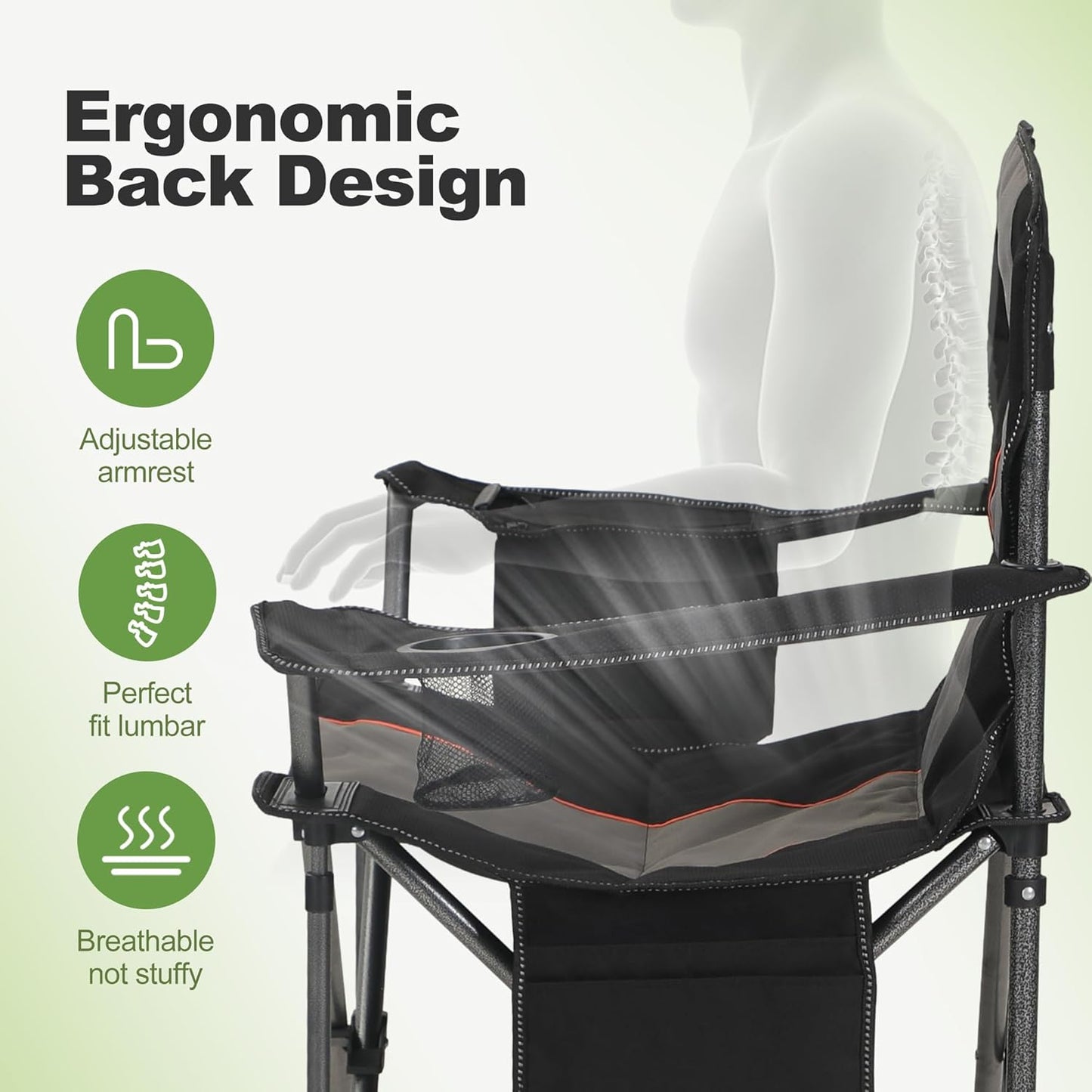 Folding Camping Chair Oversized Heavy Duty Padded Outdoor Chair with Cup Holder Storage and Cooler Bag, 450 LBS Weight Capacity, Thicken 600D Oxford,2 Pack