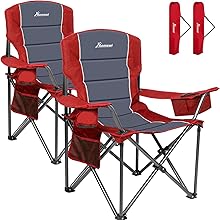 Oversized Camping Chairs,Heavy Duty Support 500 Lbs,Padded Back & Arm Sport Chairs, Cup Holder Cooler Bag, Collapsible Folding Chairs for Outdoor, Fishing & Garden, Blue,2-Pack